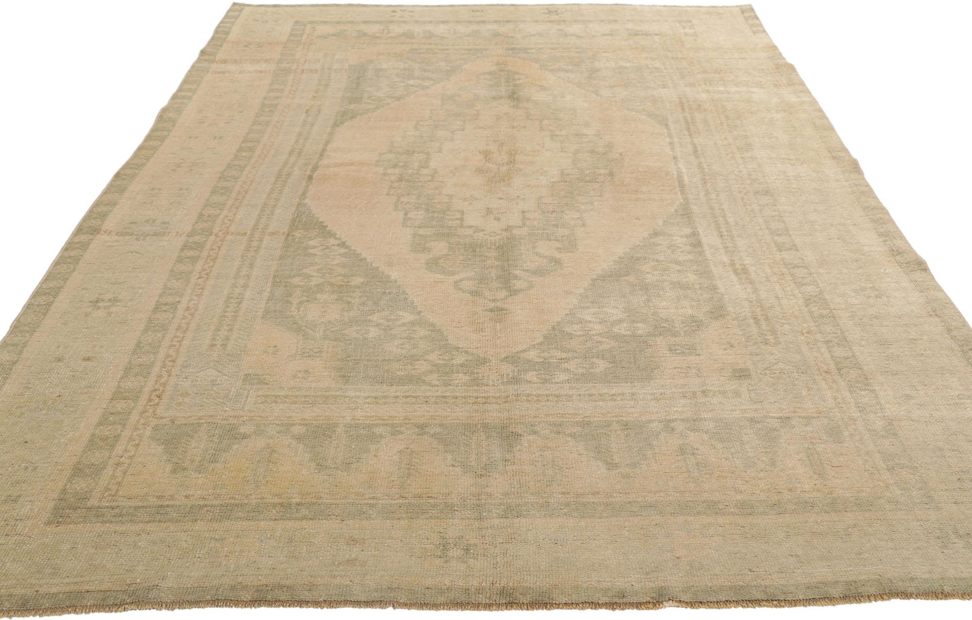 Hand-Knotted Vintage Turkish Oushak Gallery Rug For Sale