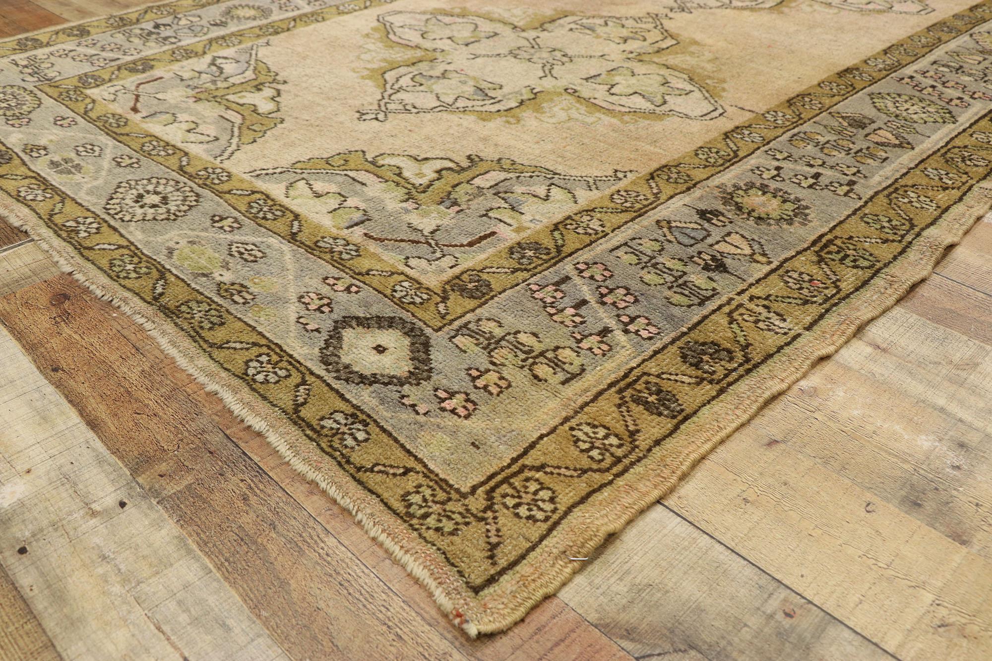 Wool Vintage Turkish Oushak Gallery Rug in Soft Colors, Wide Hallway Runner For Sale