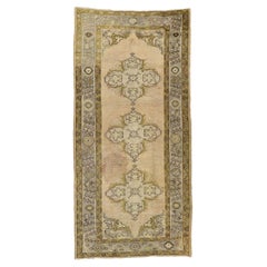 Vintage Turkish Oushak Gallery Rug in Soft Colors, Wide Hallway Runner