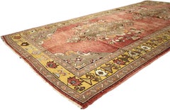 Vintage Turkish Oushak Gallery Rug, Wide Hallway Runner