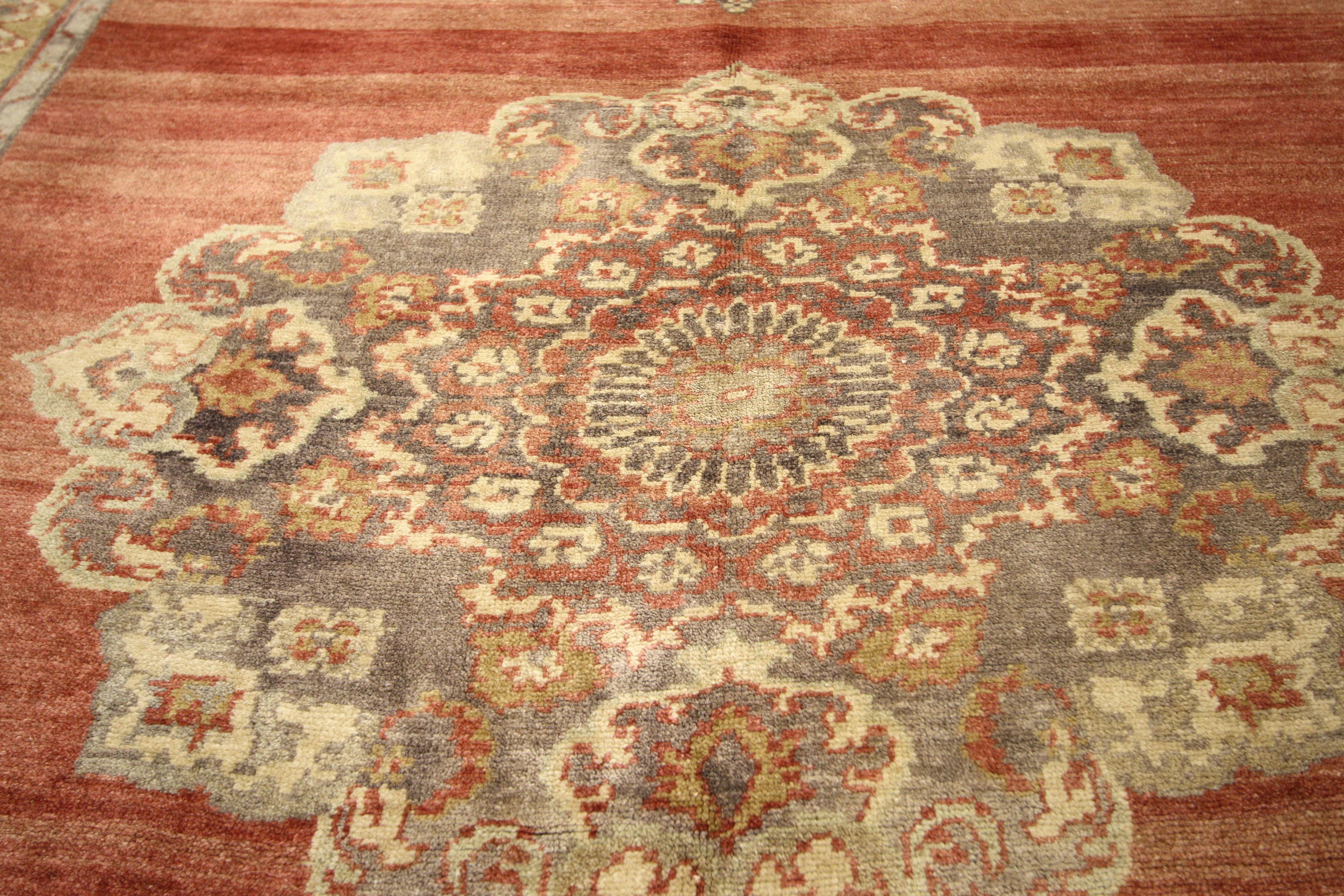 Vintage Turkish Oushak Gallery Rug, Wide Hallway Runner In Good Condition For Sale In Dallas, TX