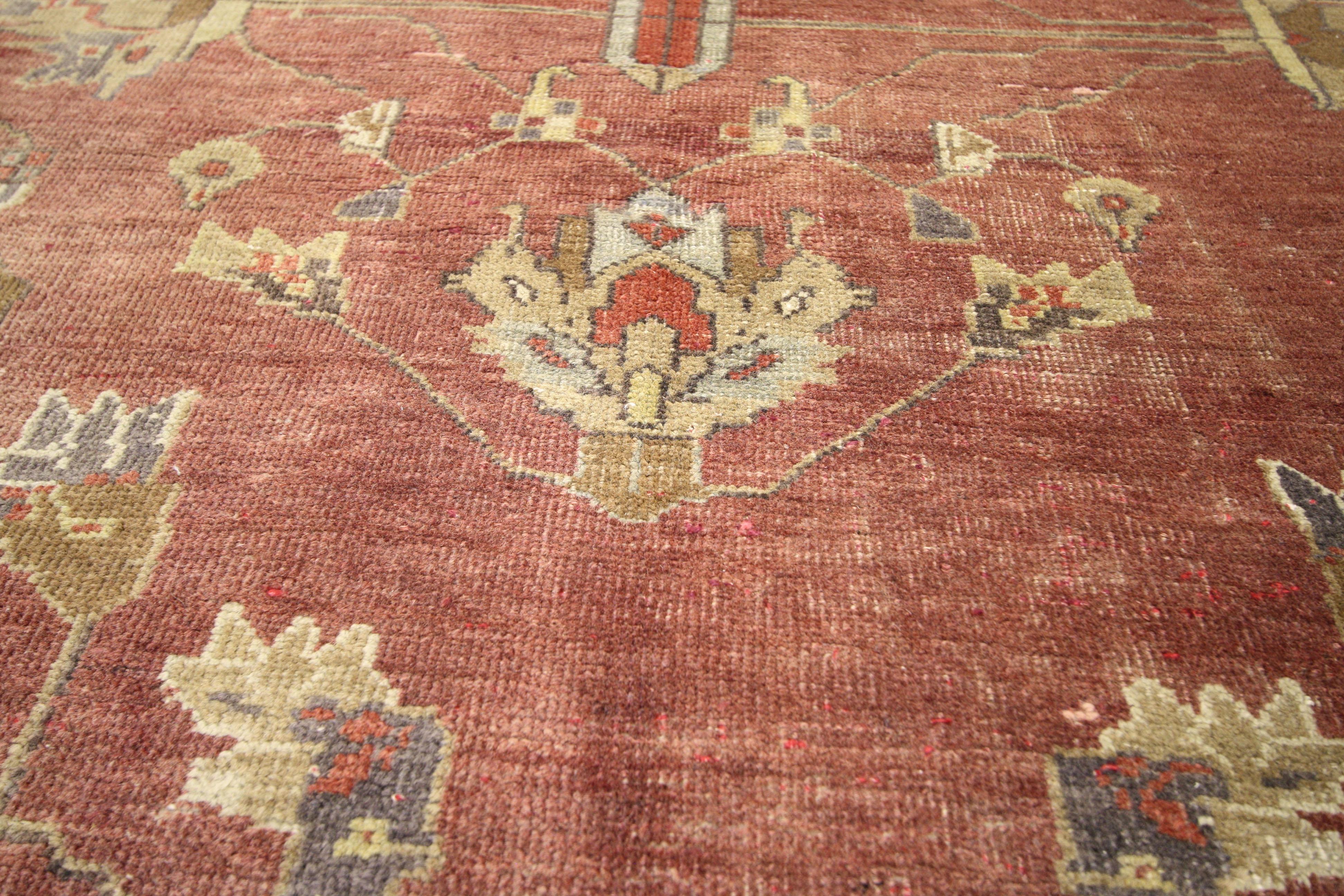 Wool Vintage Turkish Oushak Rug For Sale