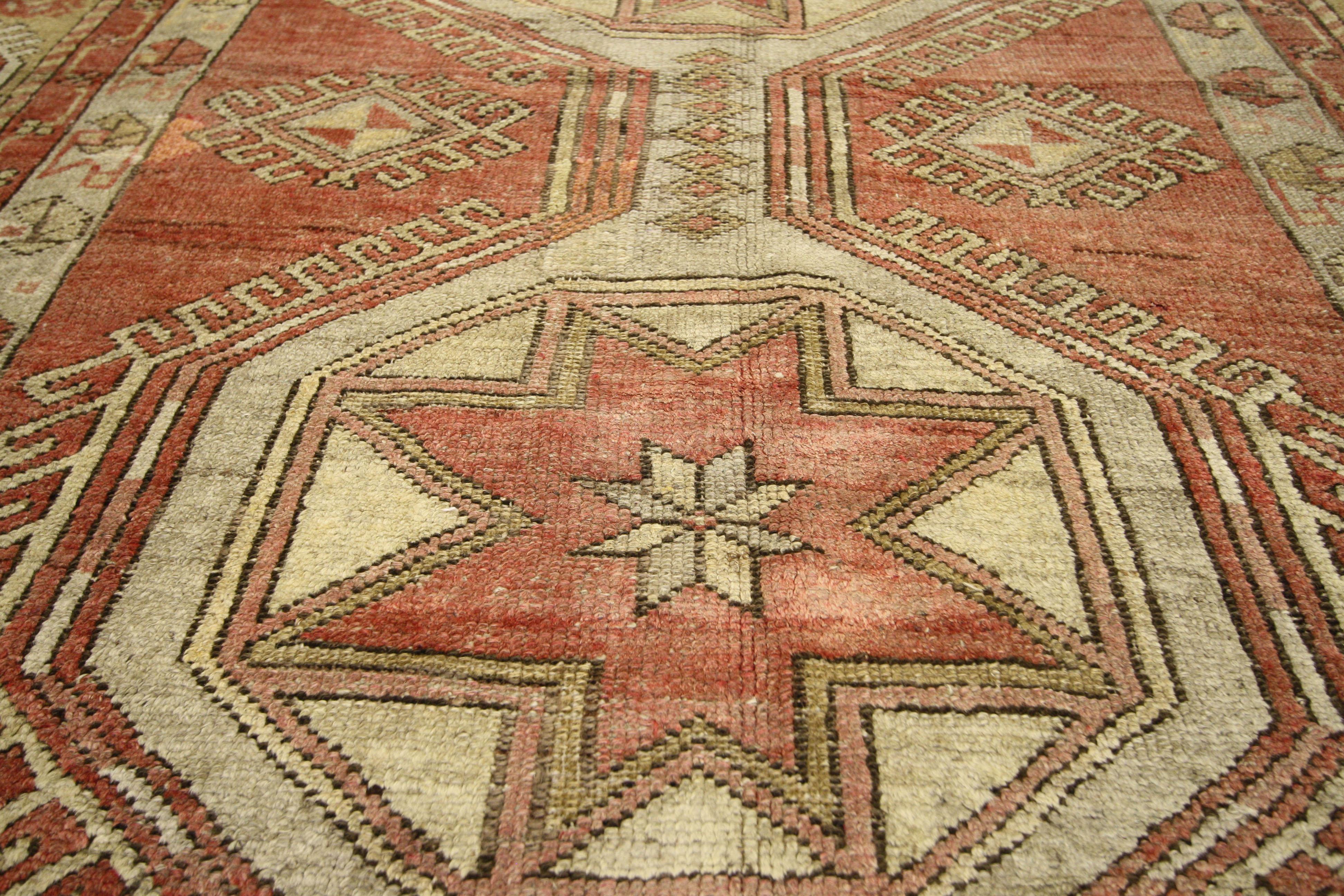 Vintage Turkish Oushak Gallery Rug, Wide Hallway Runner In Distressed Condition For Sale In Dallas, TX