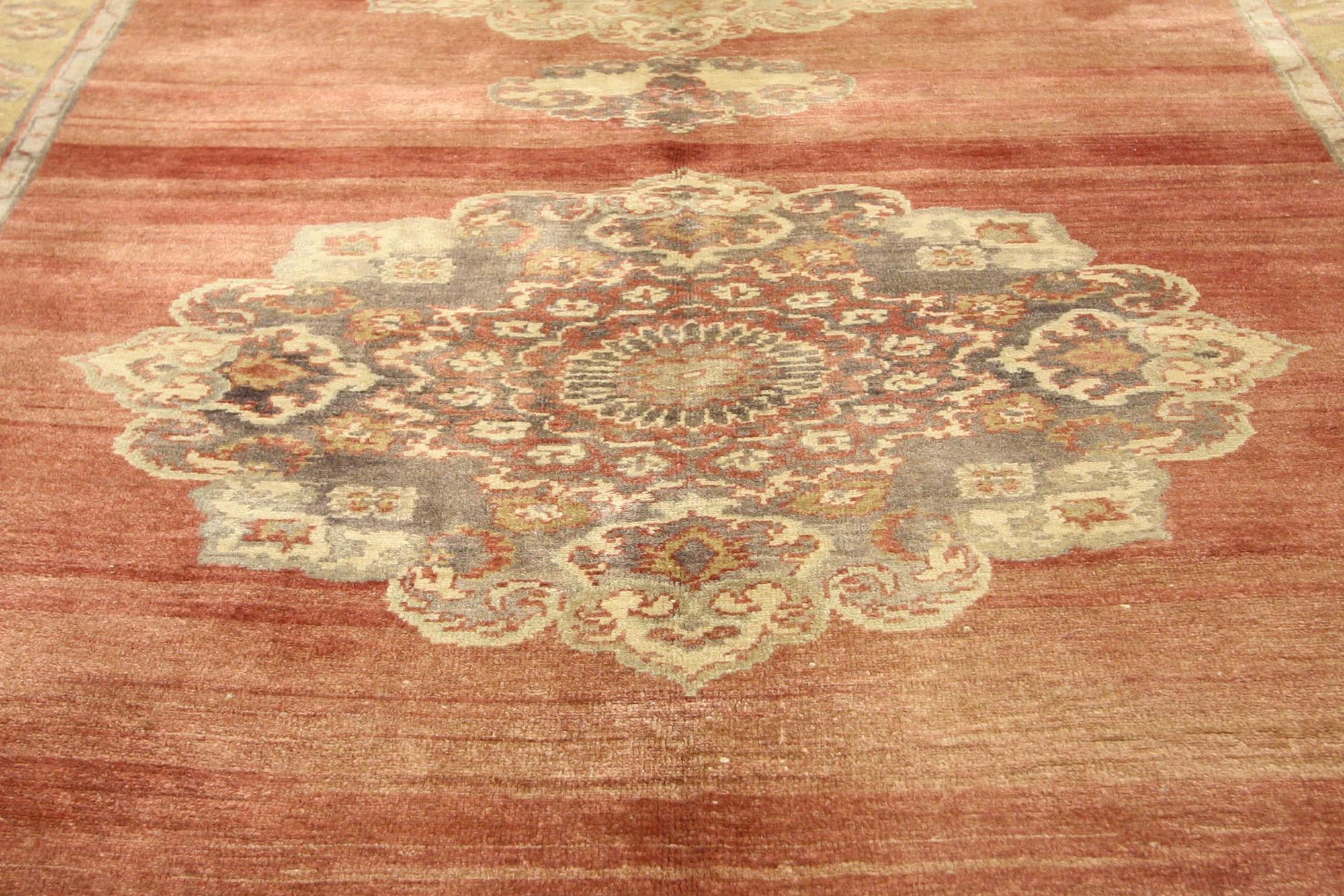 Wool 1950's Turkish Oushak Carpet with Traditional Style For Sale