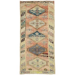 Vintage Turkish Oushak Gallery Rug, Wide Hallway Runner