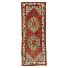 Retro Turkish Oushak Gallery Rug, Wide Hallway Runner