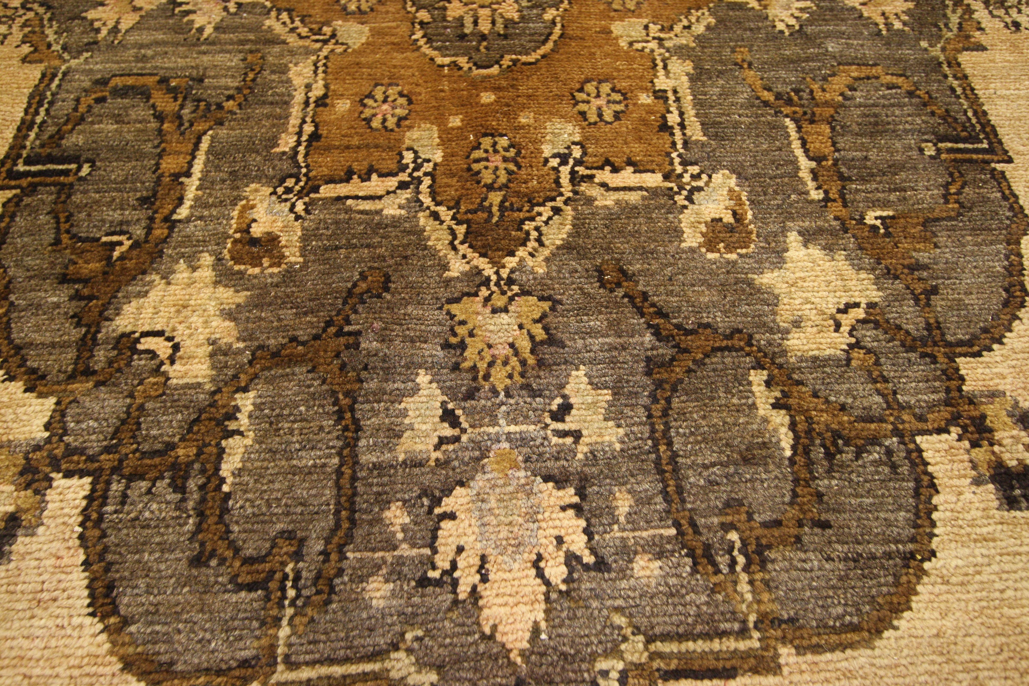 Hand-Knotted Vintage Turkish Oushak Gallery Rug, Wide Hallway Runner with Modern Style