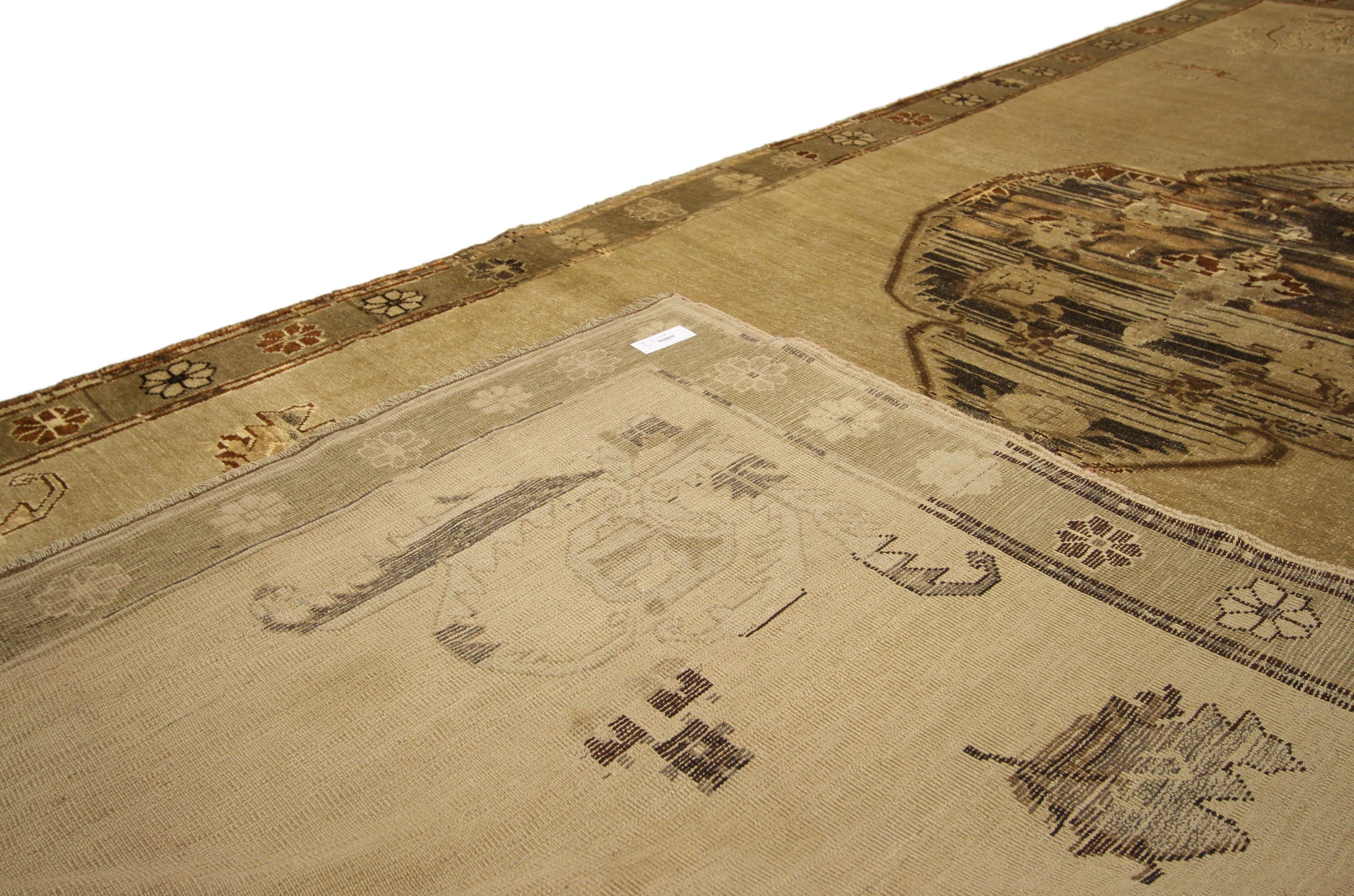20th Century Vintage Turkish Oushak Gallery Rug, Wide Hallway Runner with Modern Style For Sale