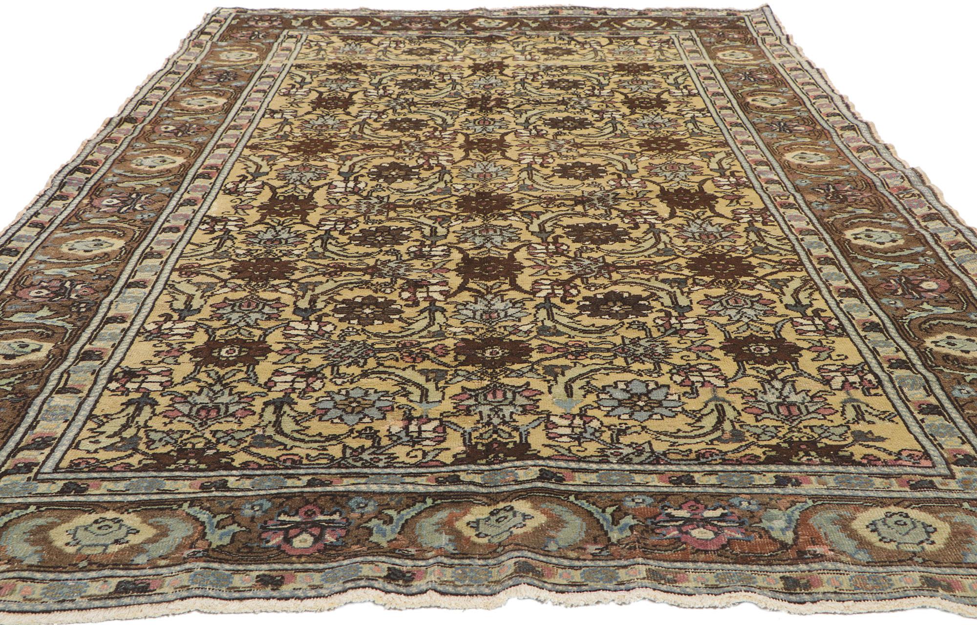 Vintage Turkish Oushak Gallery Rug with All-Over Herati Design In Good Condition For Sale In Dallas, TX
