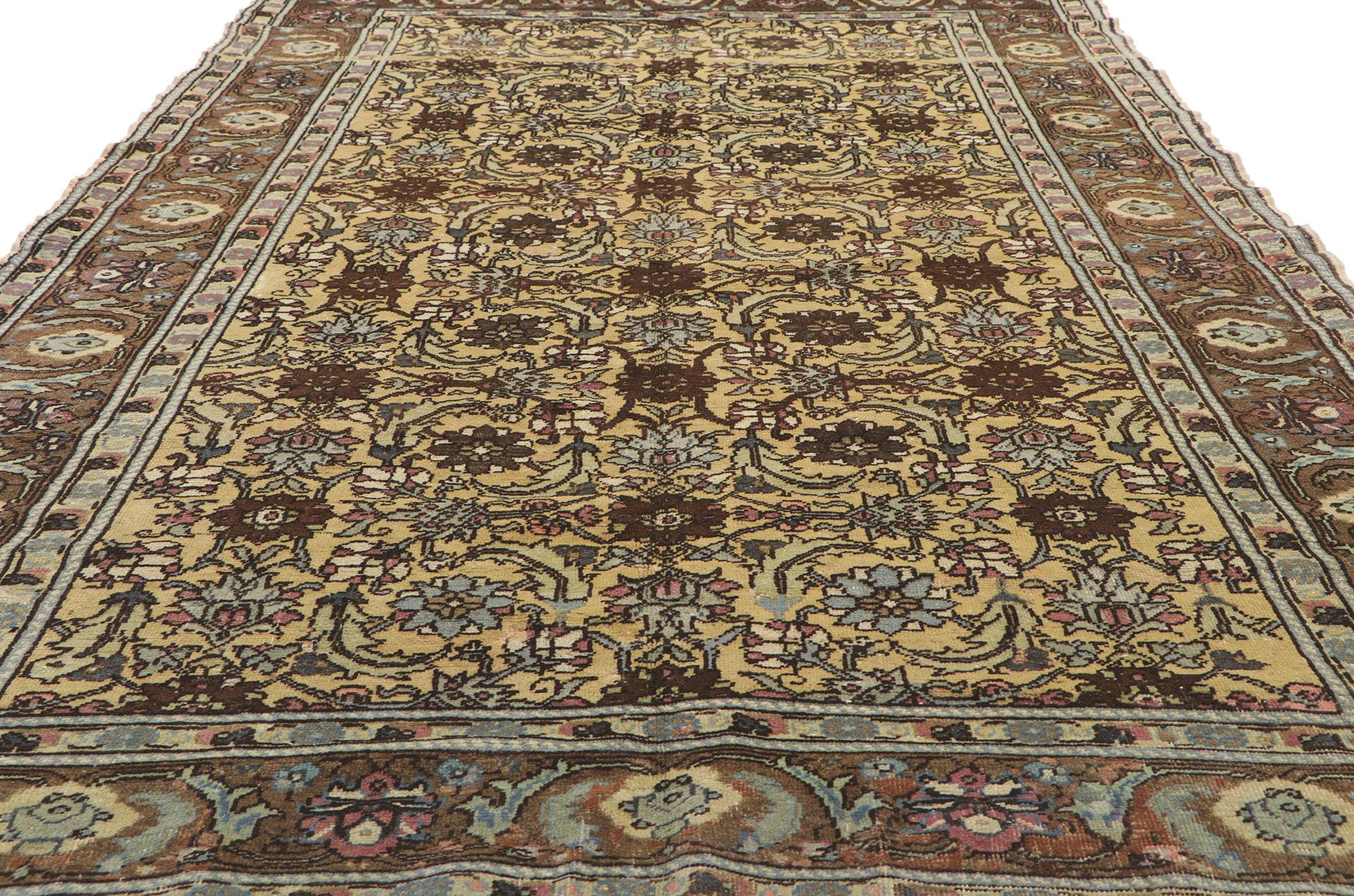 Wool Vintage Turkish Oushak Gallery Rug with All-Over Herati Design For Sale