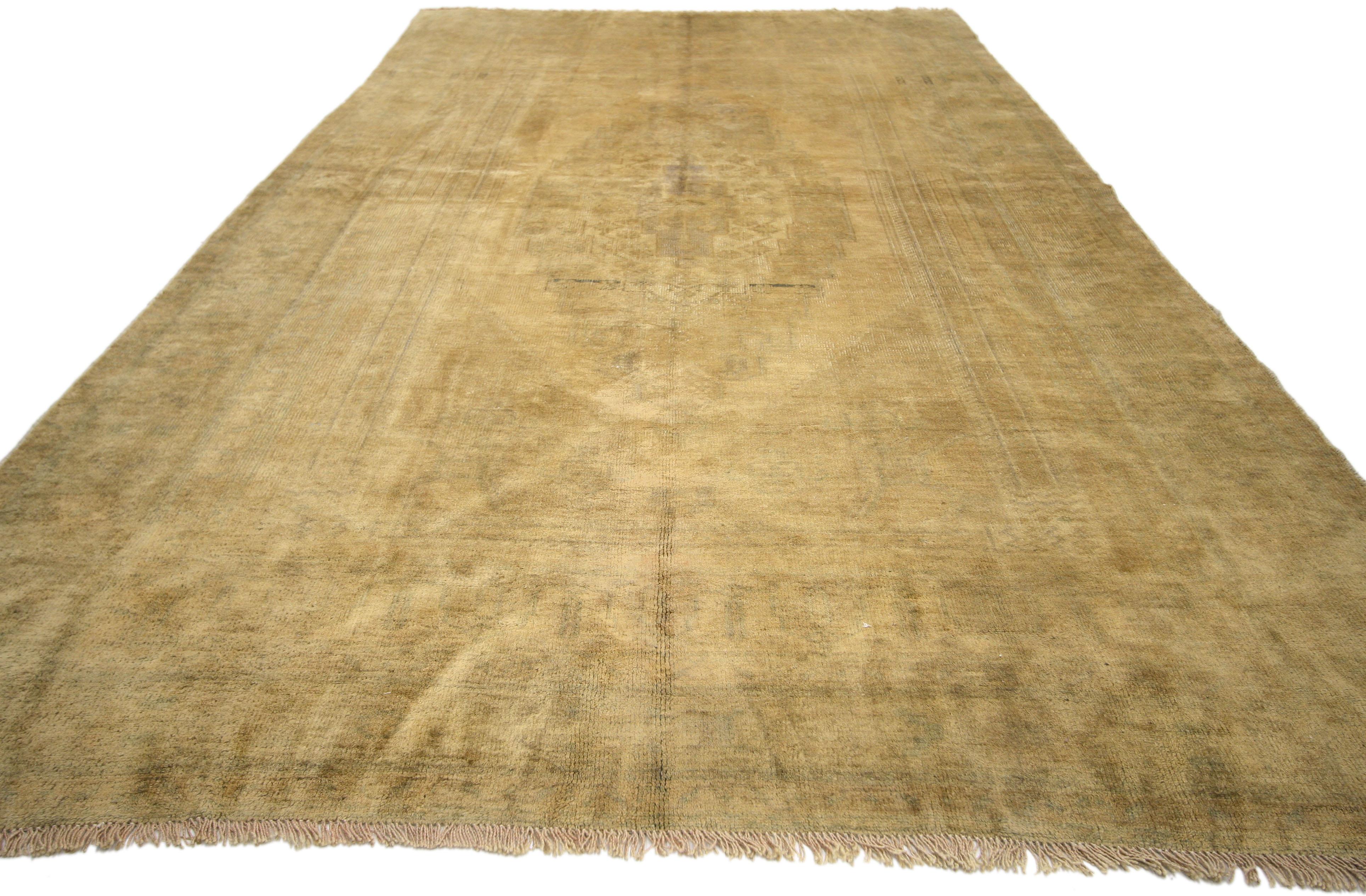 Hand-Knotted Vintage Turkish Oushak Gallery Rug with Amish Shaker Style in Earth-Tone Colors For Sale