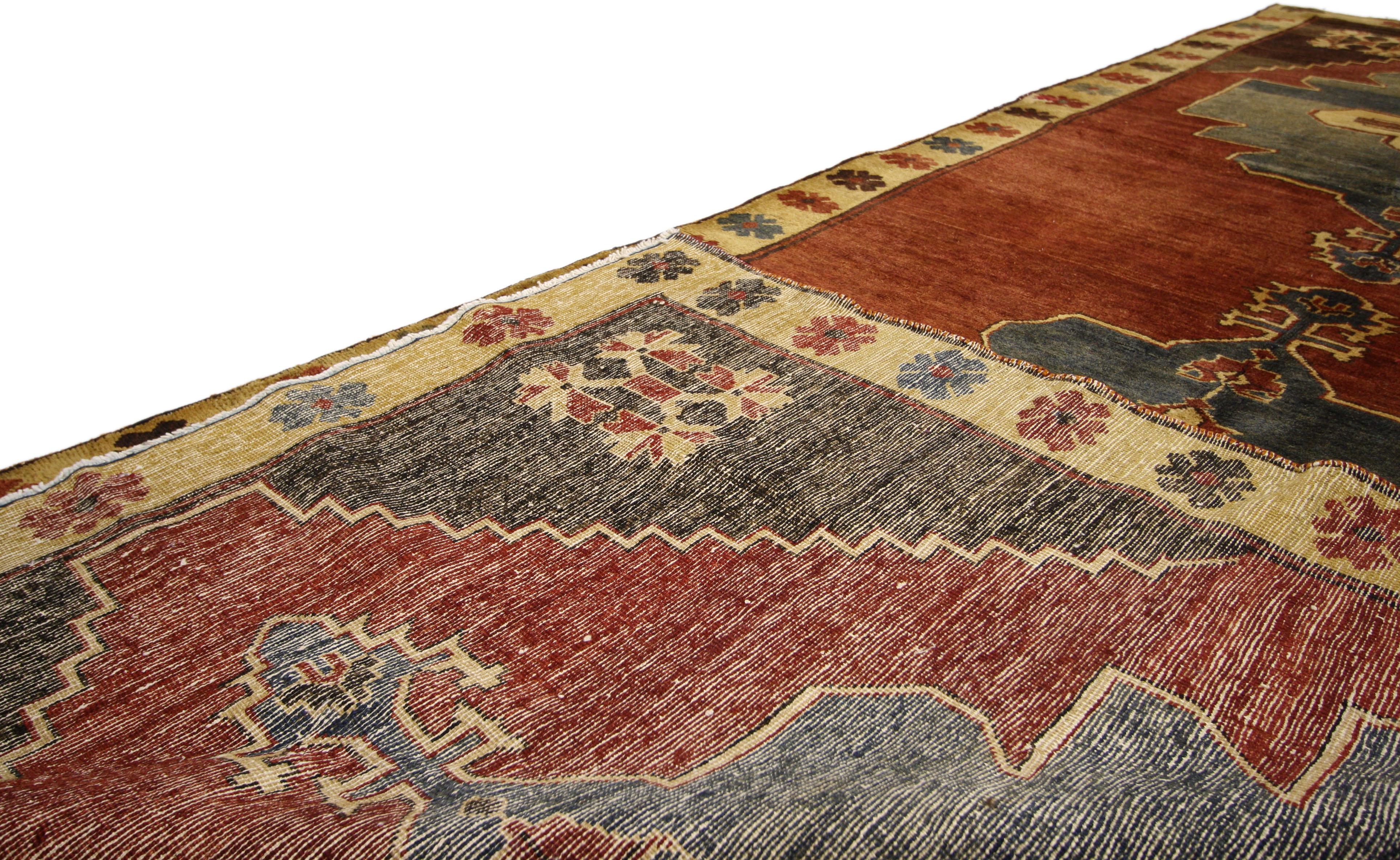 20th Century Vintage Turkish Oushak Gallery Rug with Art Deco and Mid-Century Modern Style