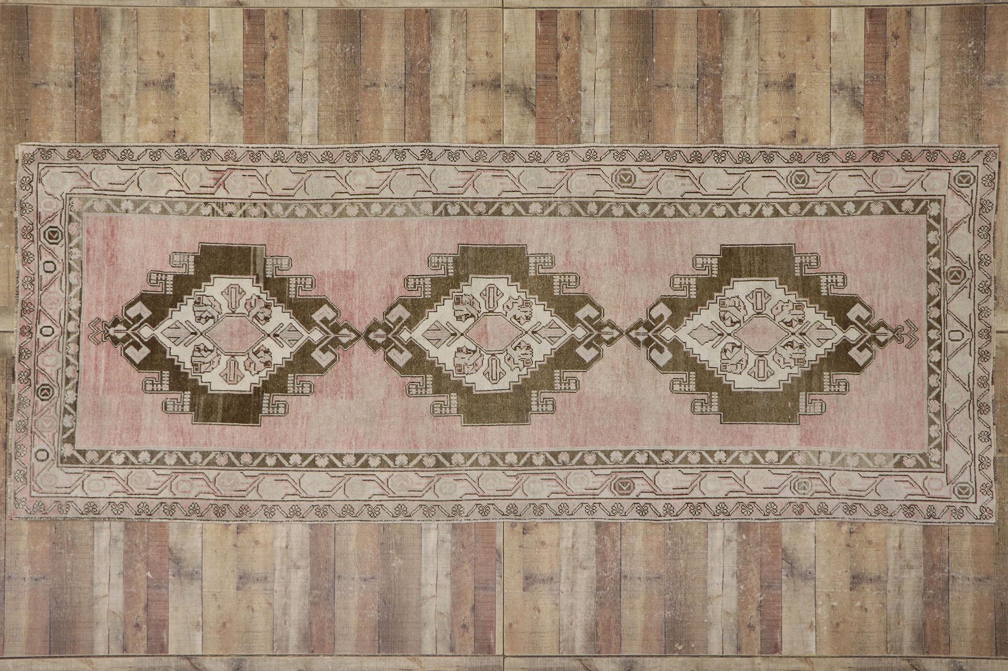 Vintage Turkish Oushak Gallery Rug with Boho Chic Tribal Style For Sale 1