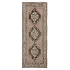 Vintage Turkish Oushak Gallery Rug with Boho Chic Tribal Style