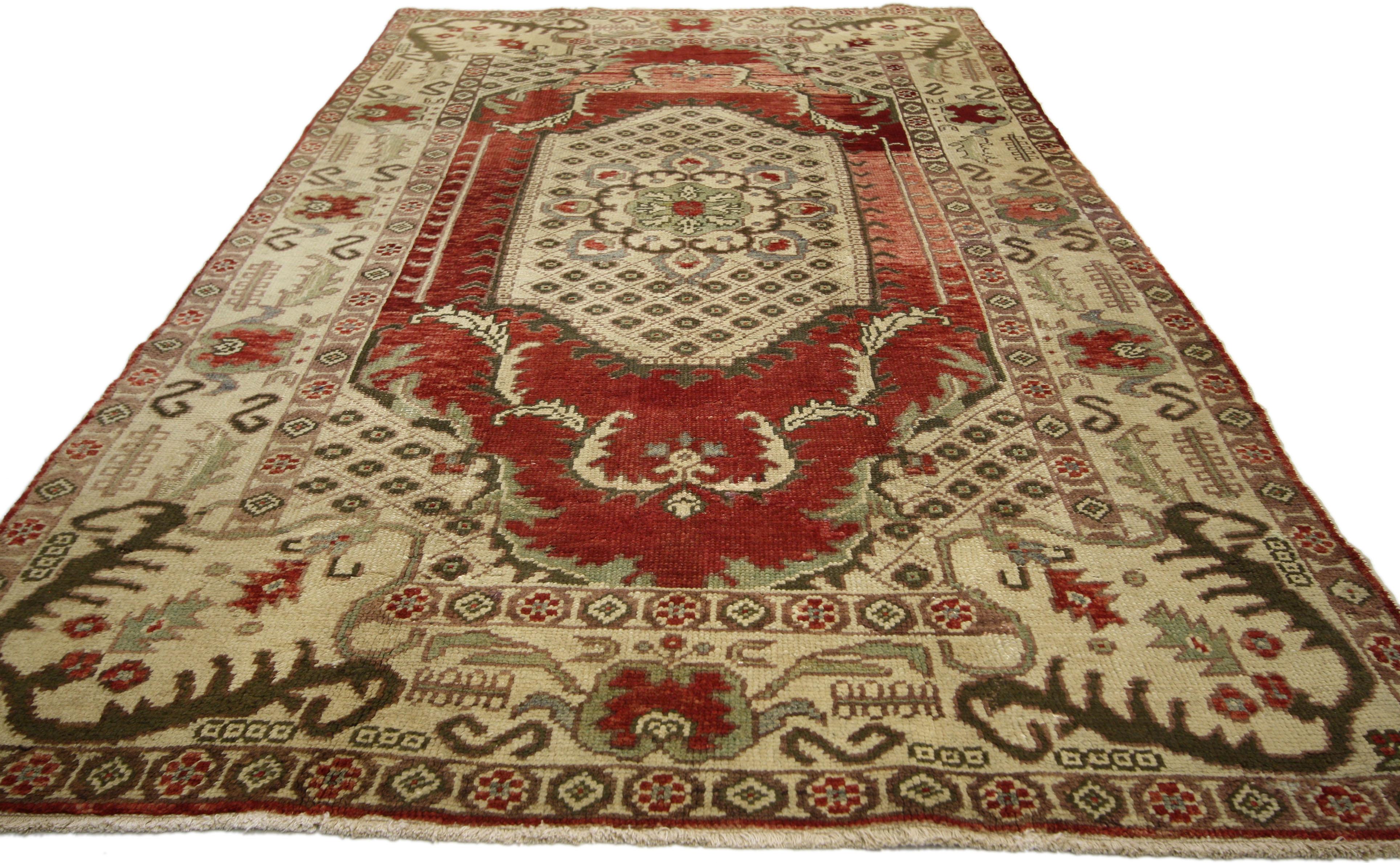 20th Century Vintage Turkish Oushak Gallery Rug with Classic Medallion and Corner Motif For Sale