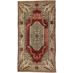 Retro Turkish Oushak Gallery Rug with Classic Medallion and Corner Motif