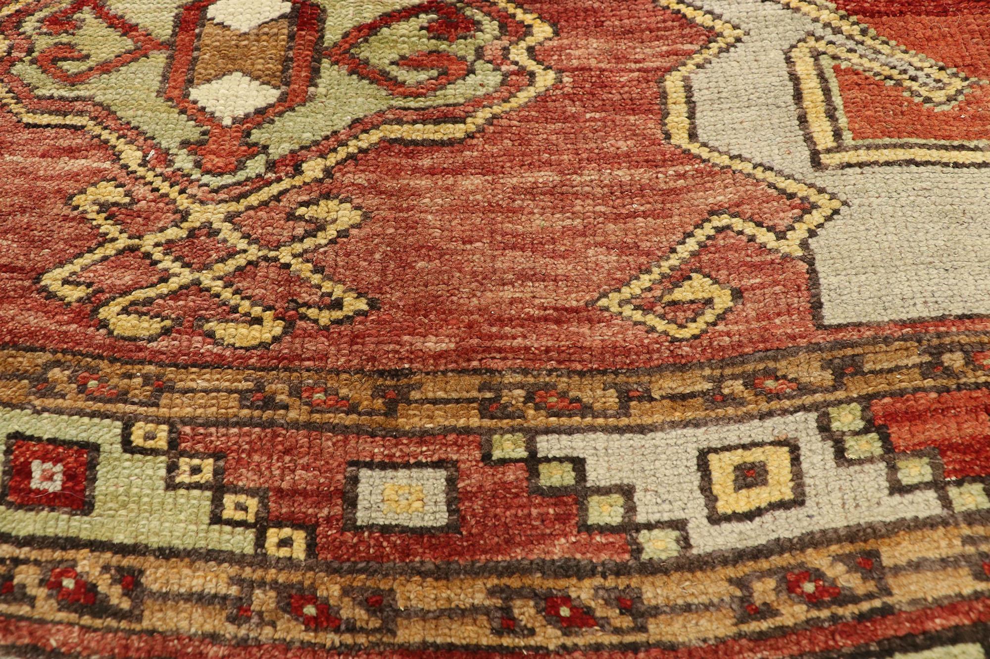 Vintage Turkish Oushak Gallery Rug with Craftsman Style, Wide Hallway Runner In Good Condition For Sale In Dallas, TX