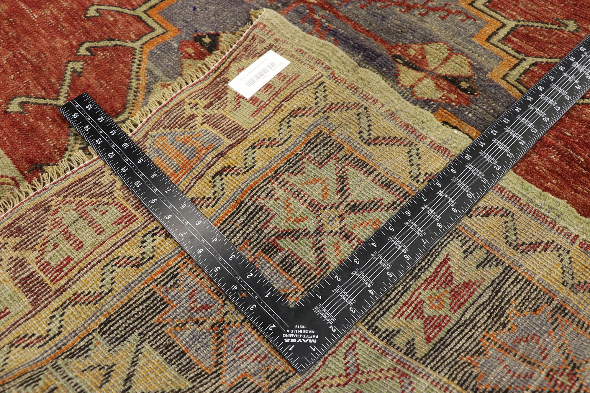 Vintage Turkish Oushak Gallery Rug with Craftsman Style, Wide Hallway Runner In Good Condition For Sale In Dallas, TX