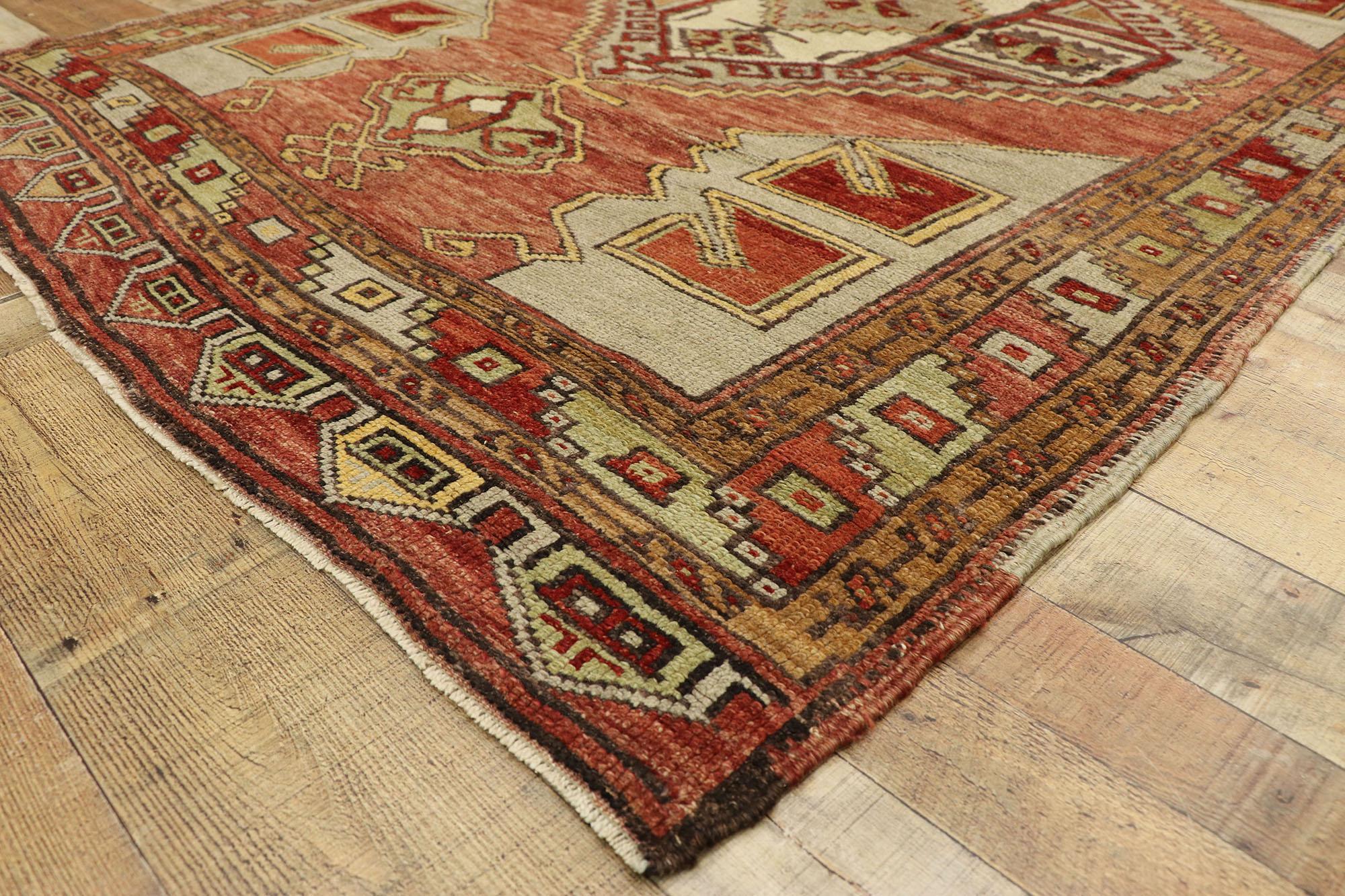 Wool Vintage Turkish Oushak Gallery Rug with Craftsman Style, Wide Hallway Runner For Sale