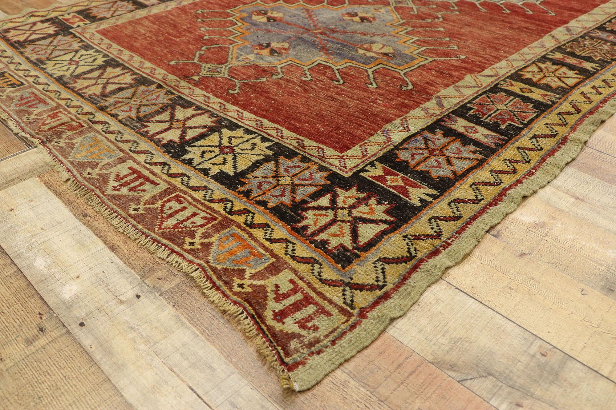 20th Century Vintage Turkish Oushak Gallery Rug with Craftsman Style, Wide Hallway Runner For Sale