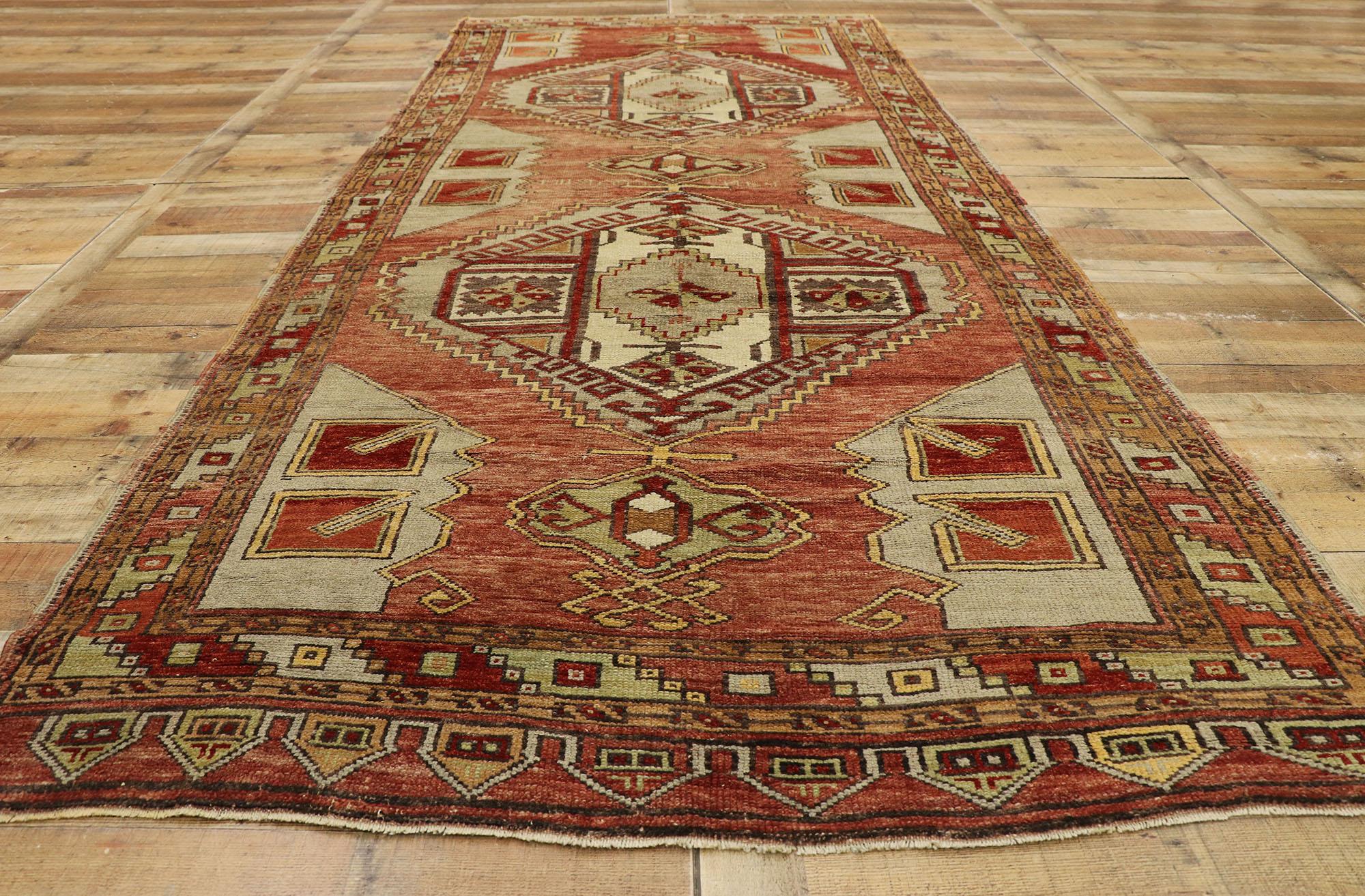 Vintage Turkish Oushak Gallery Rug with Craftsman Style, Wide Hallway Runner For Sale 1