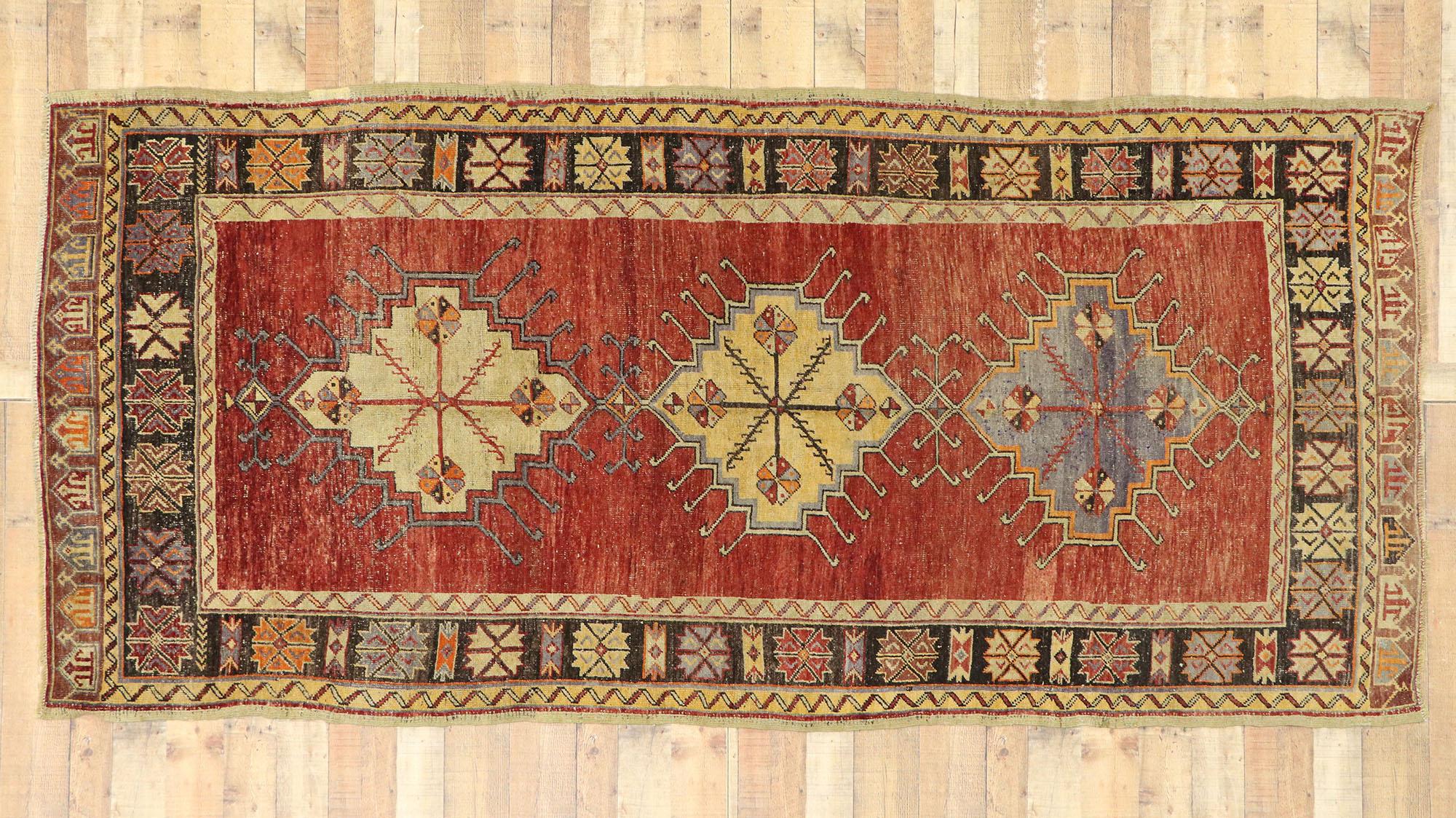 Vintage Turkish Oushak Gallery Rug with Craftsman Style, Wide Hallway Runner For Sale 1