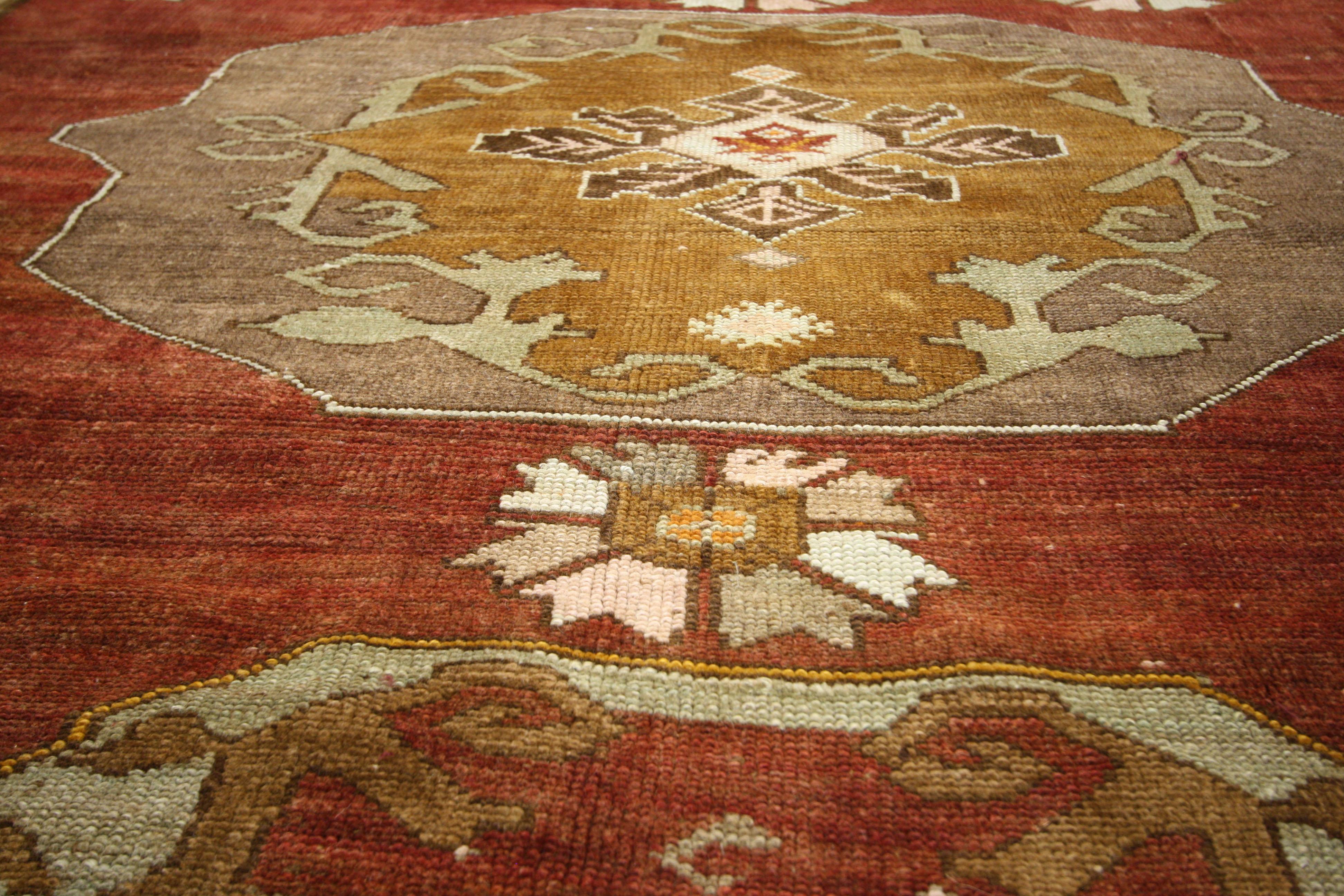 Hand-Knotted Vintage Turkish Oushak Gallery Rug with Jacobean or Tudor Style For Sale