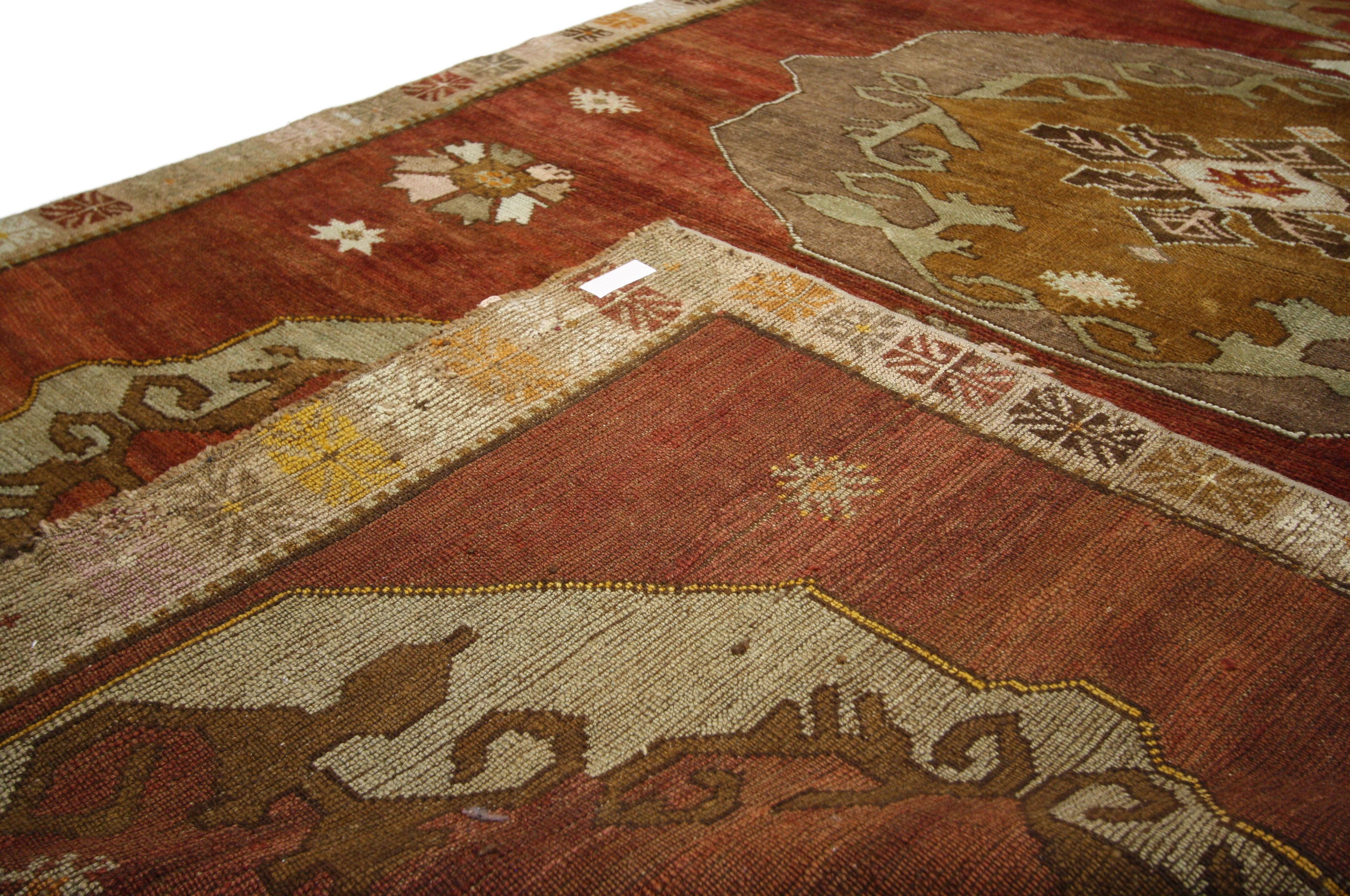 20th Century Vintage Turkish Oushak Gallery Rug with Jacobean or Tudor Style For Sale