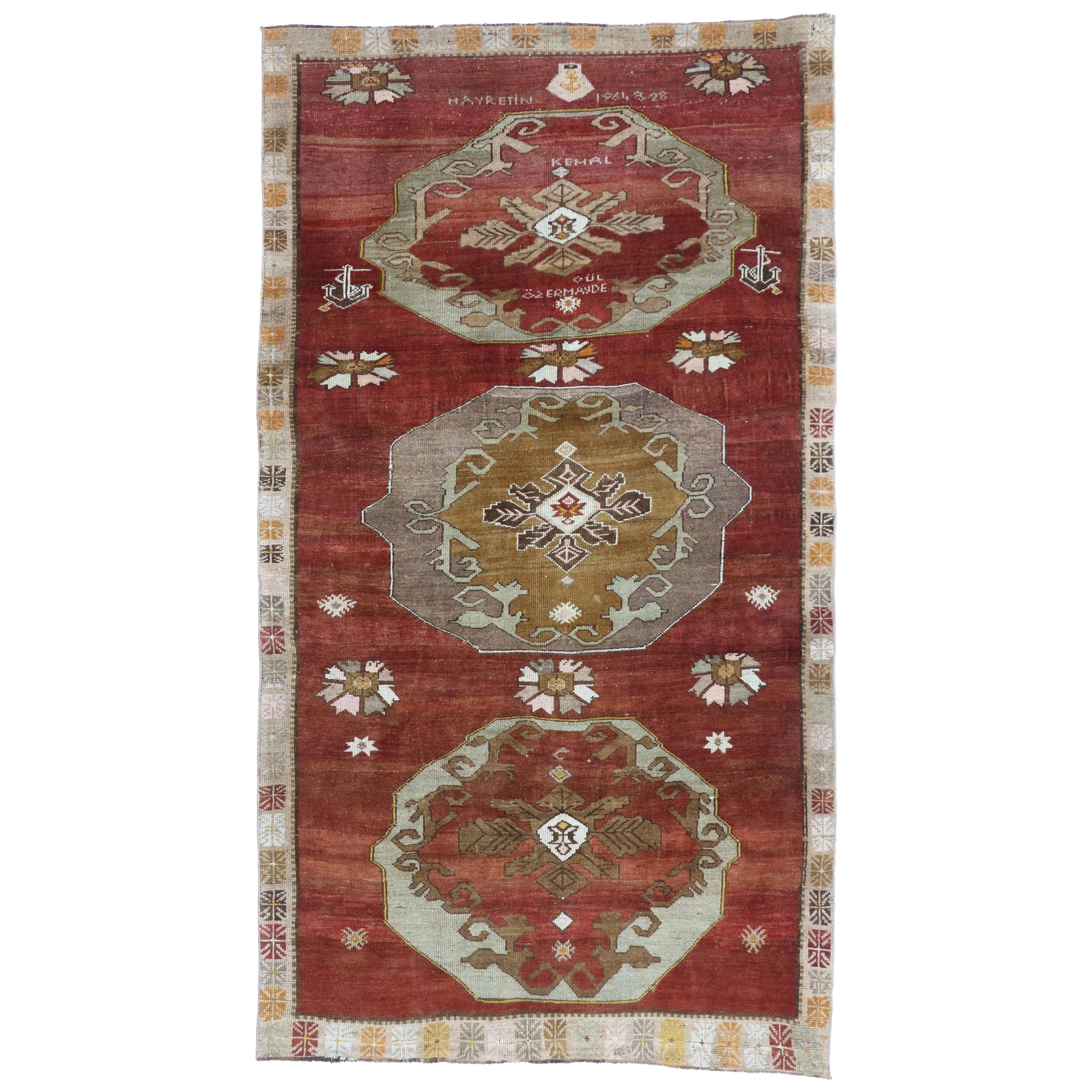 Alfombra turca Oushak de 1960 de estilo jacobino o tudor