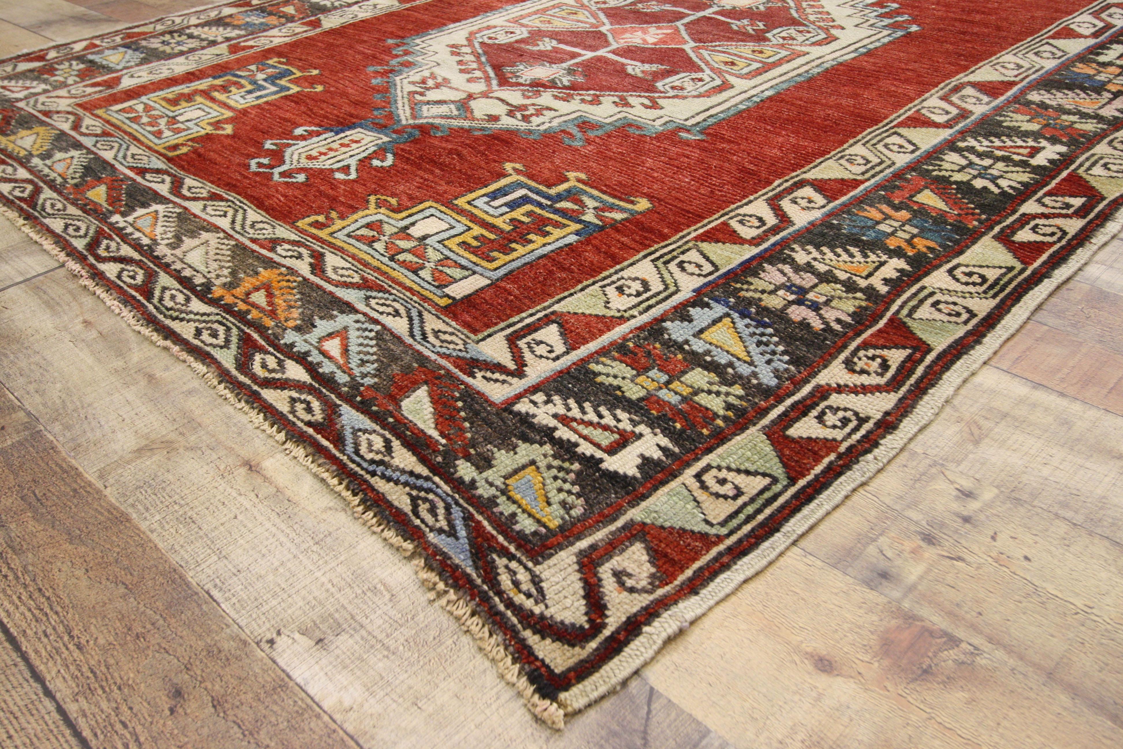 20th Century Vintage Turkish Oushak Gallery Rug with Jacobean Style, Wide Hallway Runner For Sale