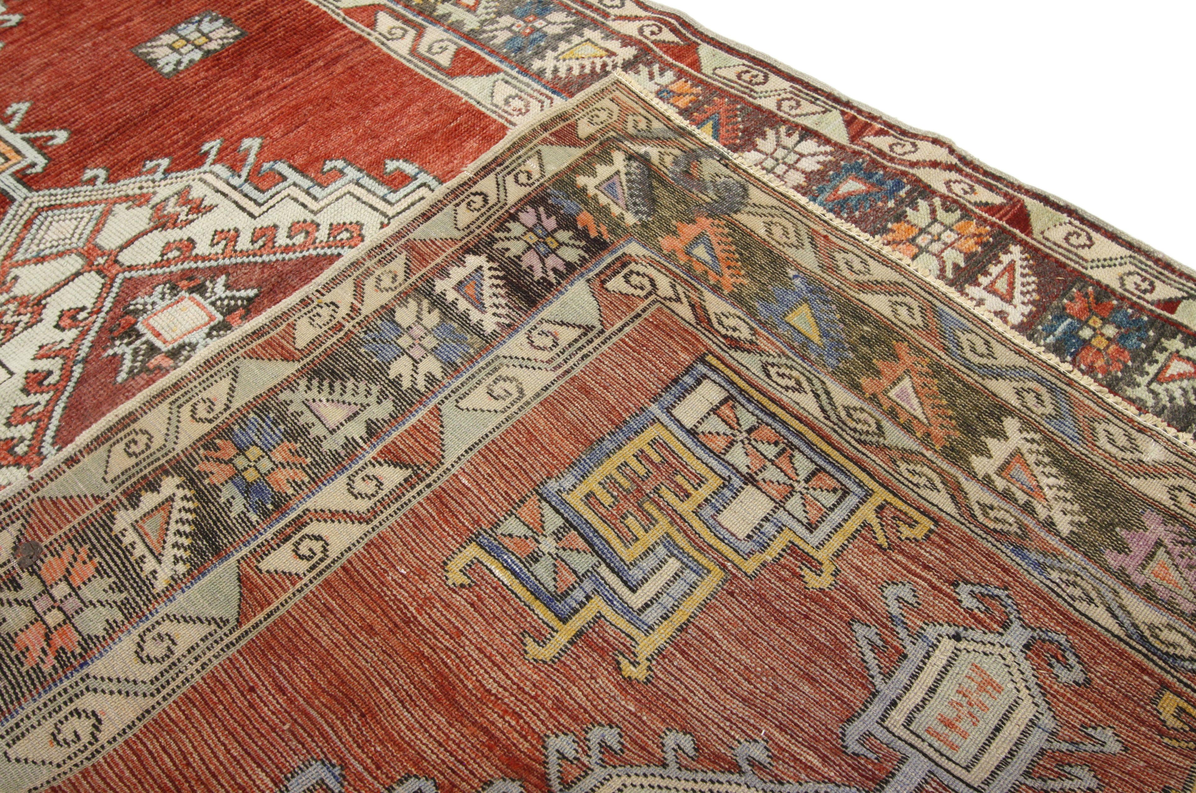 Wool Vintage Turkish Oushak Gallery Rug with Jacobean Style, Wide Hallway Runner For Sale