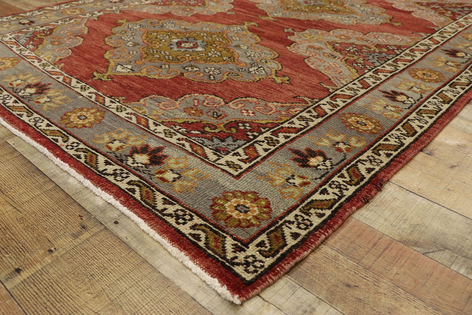 Wool Vintage Turkish Oushak Gallery Rug with Jacobean Style, Wide Hallway Runner For Sale