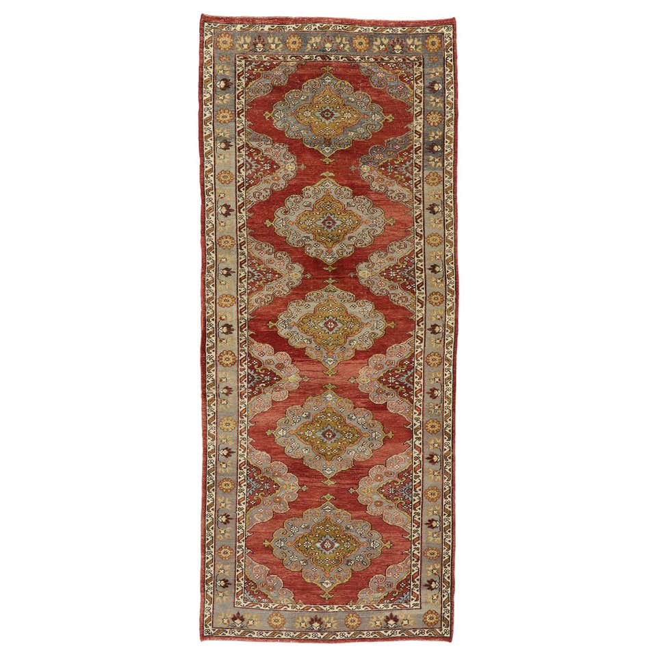 Vintage Turkish Oushak Gallery Rug with Jacobean Style, Wide Hallway ...