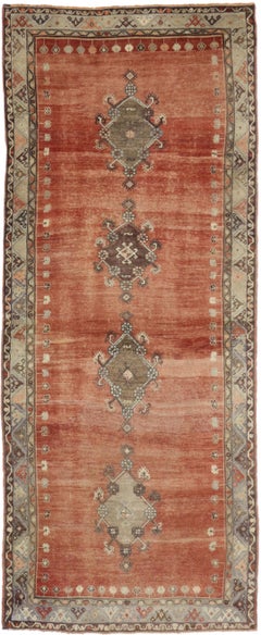 Vintage Turkish Oushak Gallery Rug with Mid-Century Modern Style