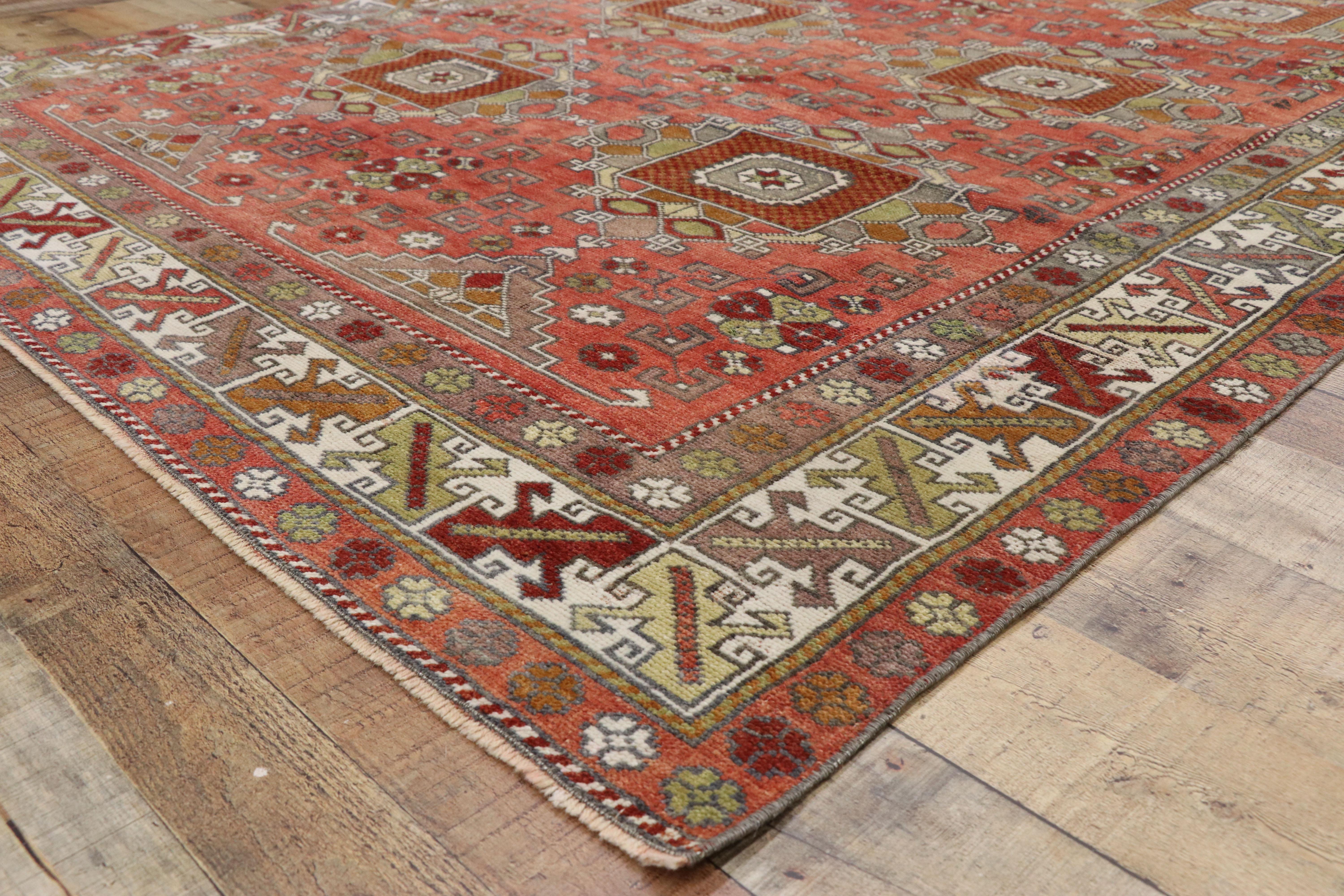Wool Vintage Turkish Oushak Gallery Rug with Mid-Century Modern Style For Sale