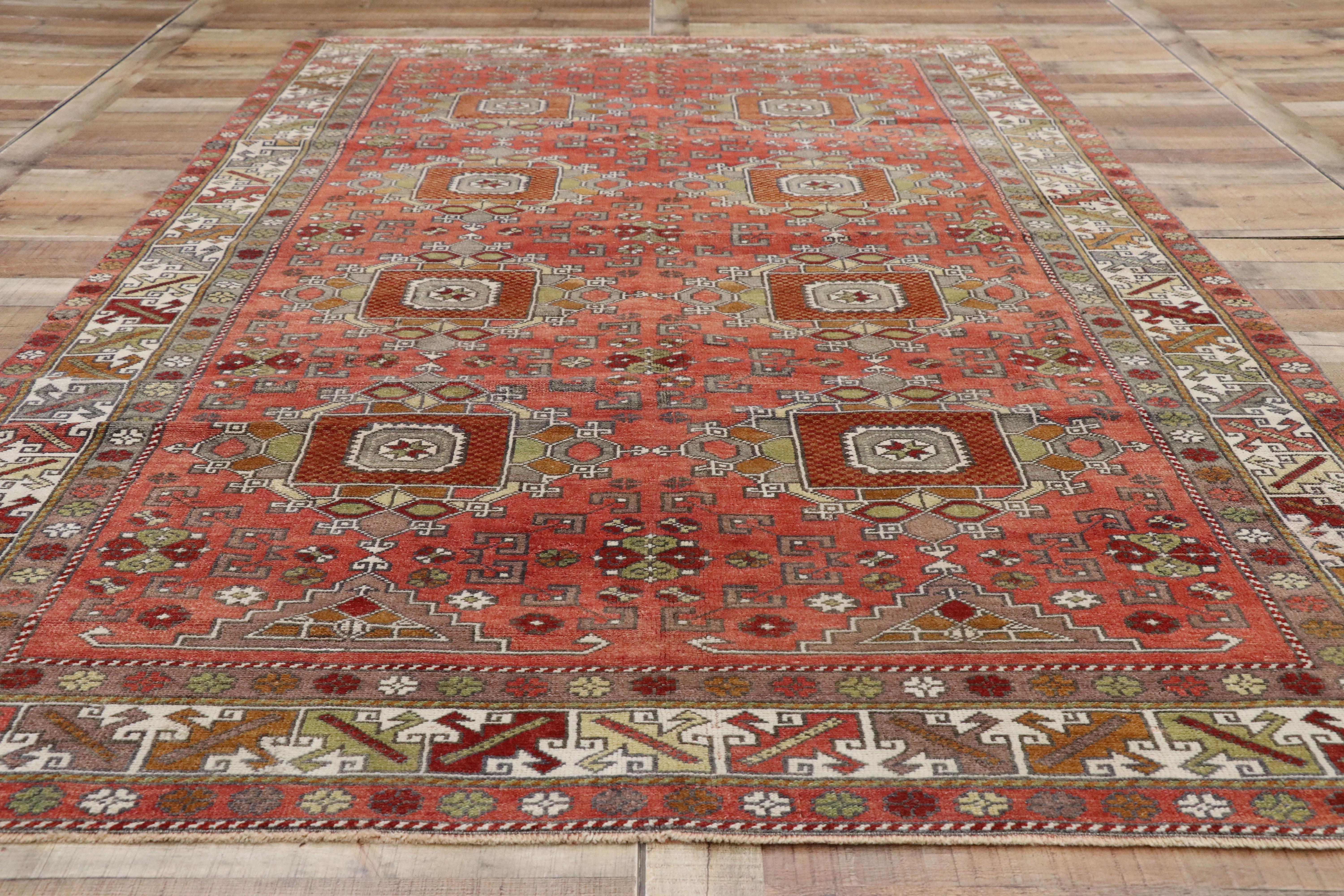 Laine Vieux tapis turc Oushak Gallery dans un style moderne du milieu du siècle dernier en vente
