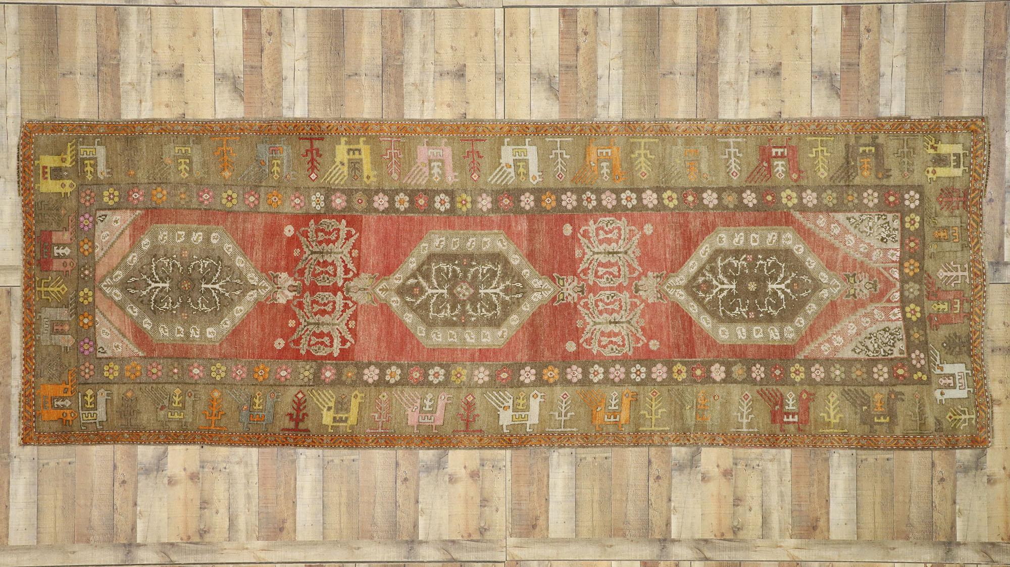 Vintage Turkish Oushak Gallery Rug with Mid-Century Modern Style For Sale 2