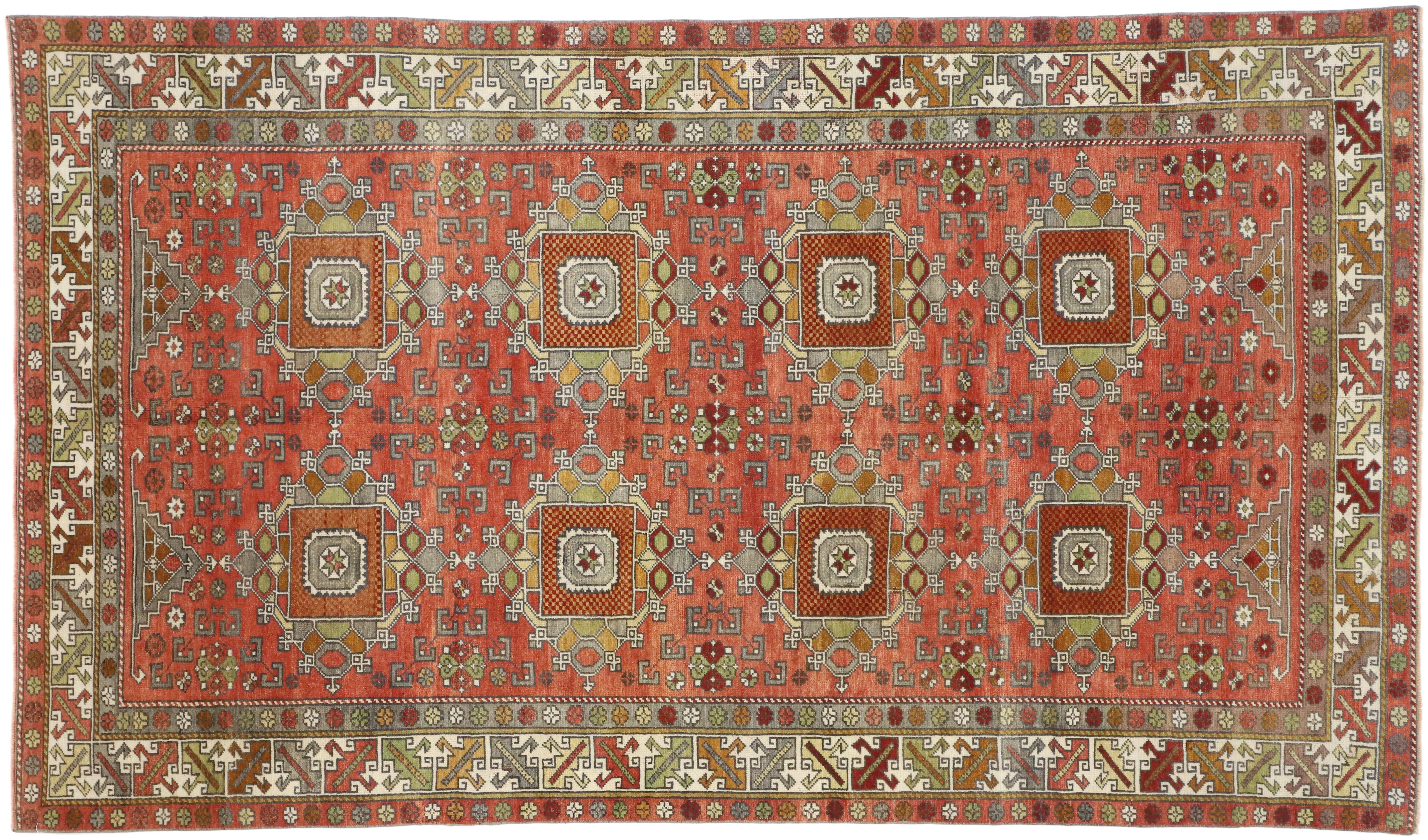 Vintage Turkish Oushak Gallery Rug with Mid-Century Modern Style For Sale 3