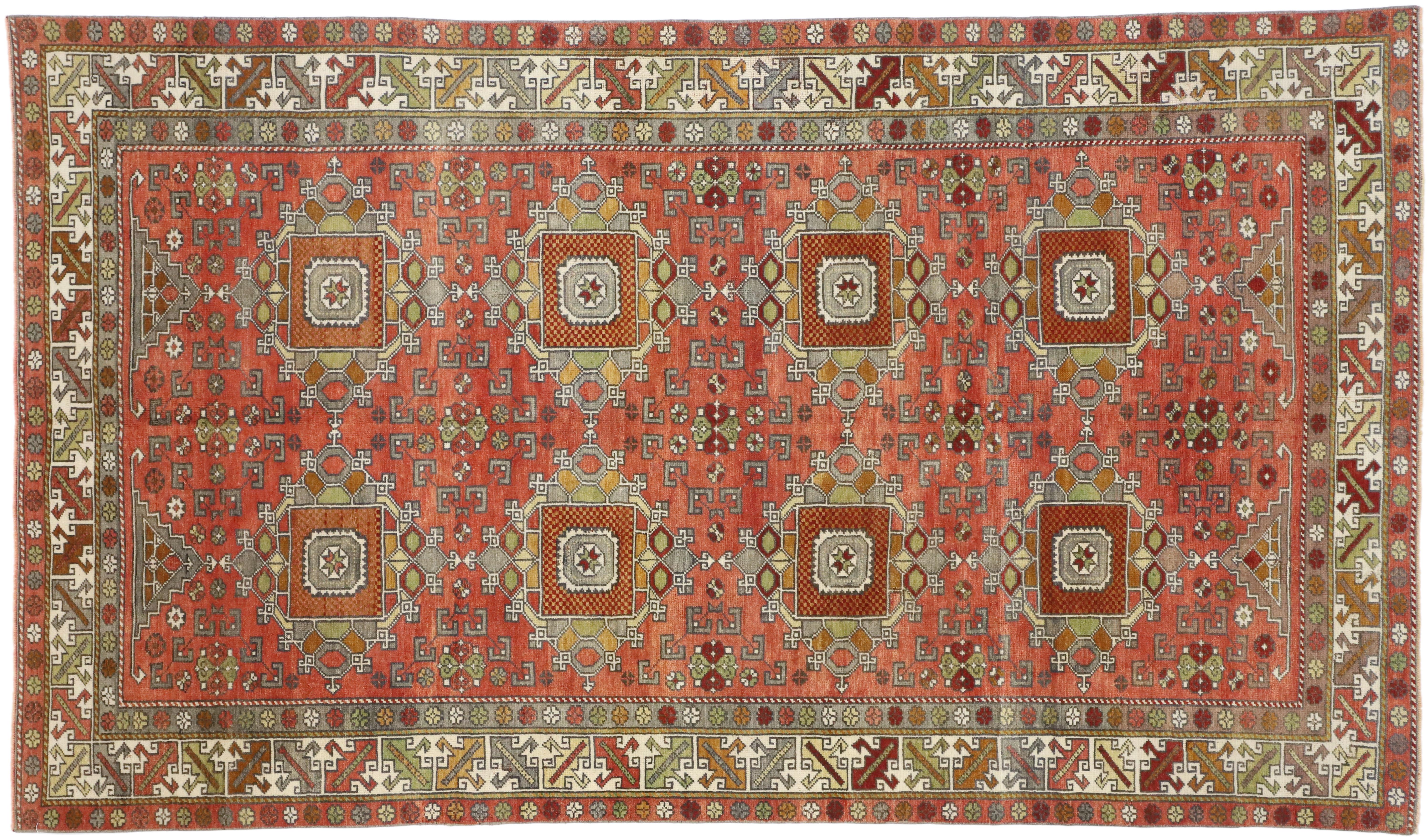 Vieux tapis turc Oushak Gallery dans un style moderne du milieu du siècle dernier en vente 2
