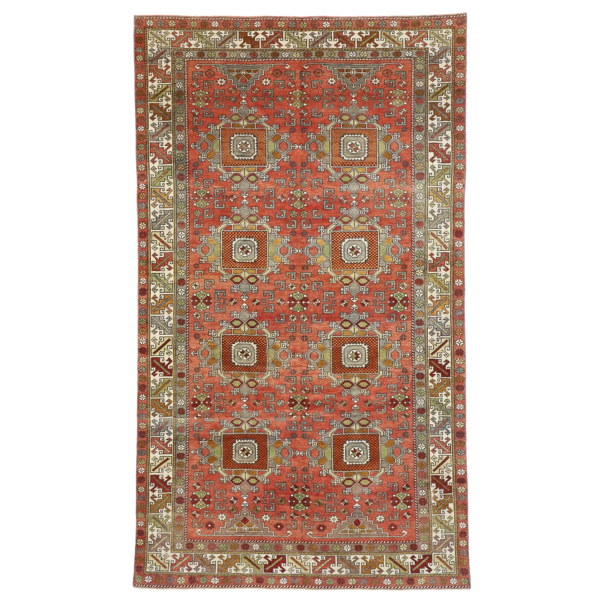 Vintage Turkish Oushak Gallery Rug with Mid-Century Modern Style