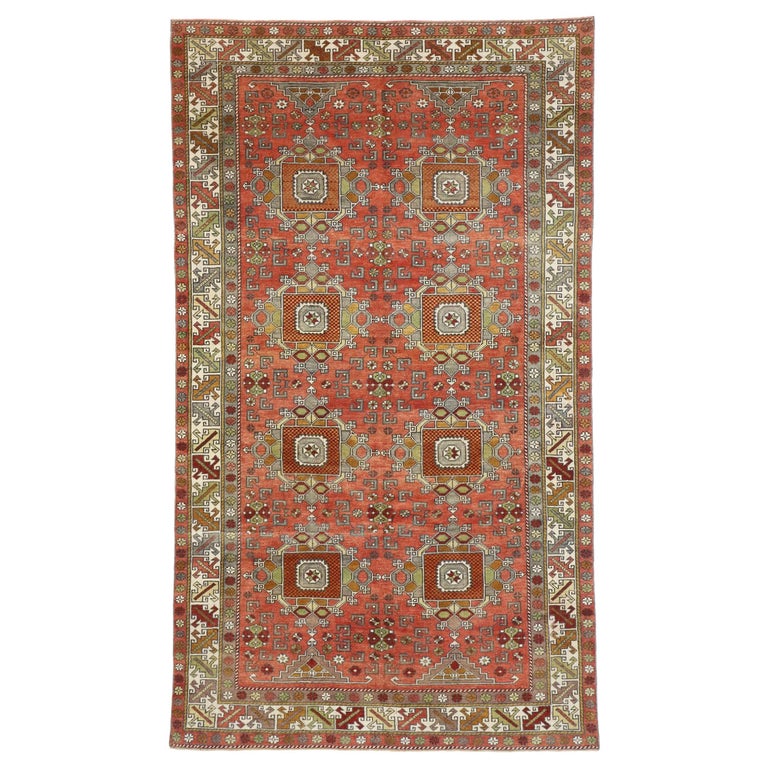 Vintage Turkish Oushak Gallery Rug with MidCentury Modern Style For