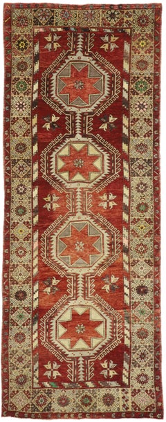Vintage Turkish Oushak Gallery Rug with Mid-Century Modern Style, Hallway Runner