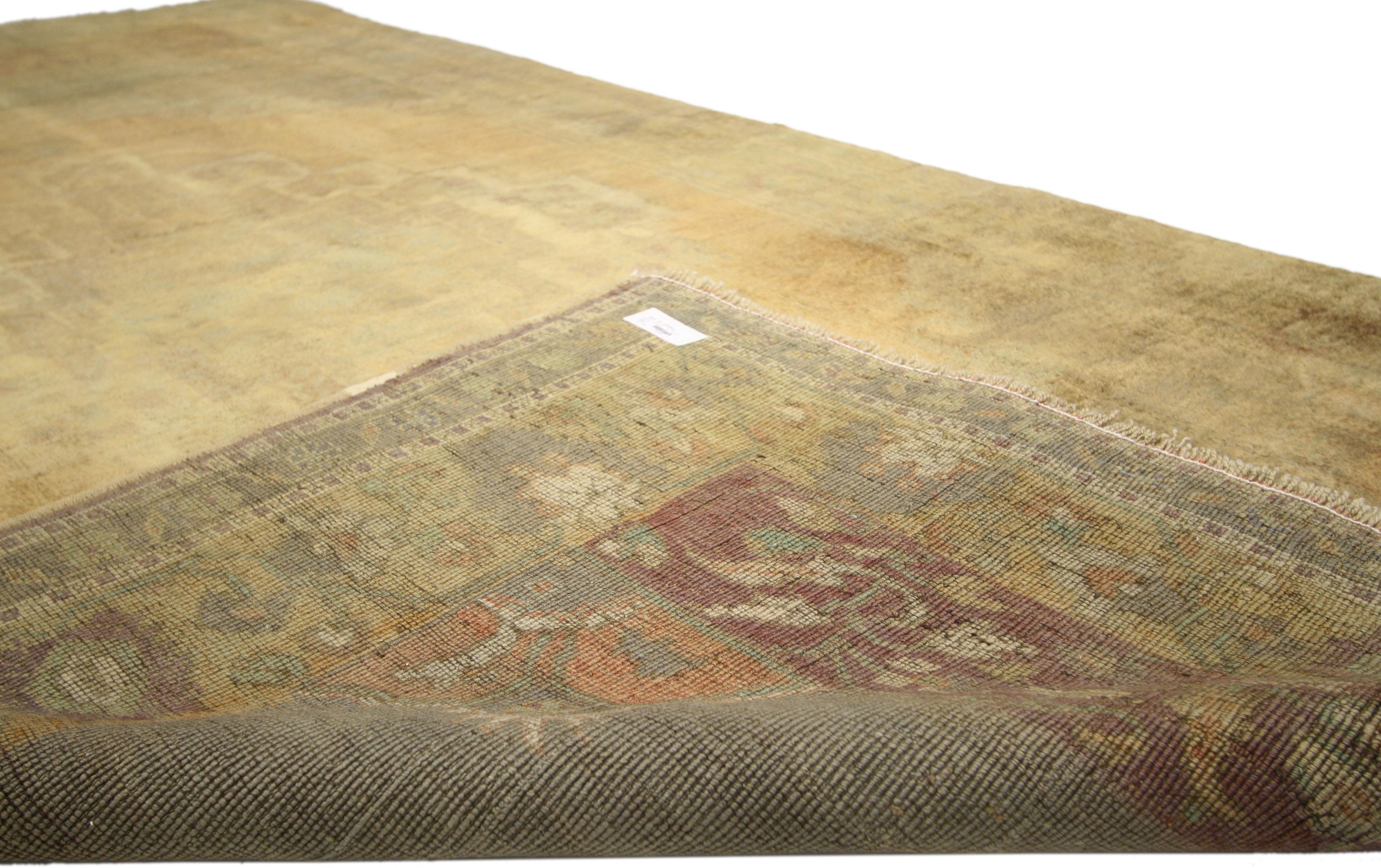 Hand-Knotted Vintage Turkish Oushak Gallery Rug with Mission Style and Warm Earth-Tones For Sale