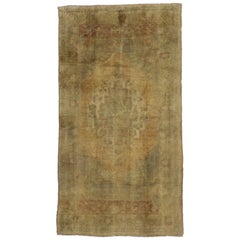 Used Turkish Oushak Gallery Rug with Mission Style and Warm Earth-Tones