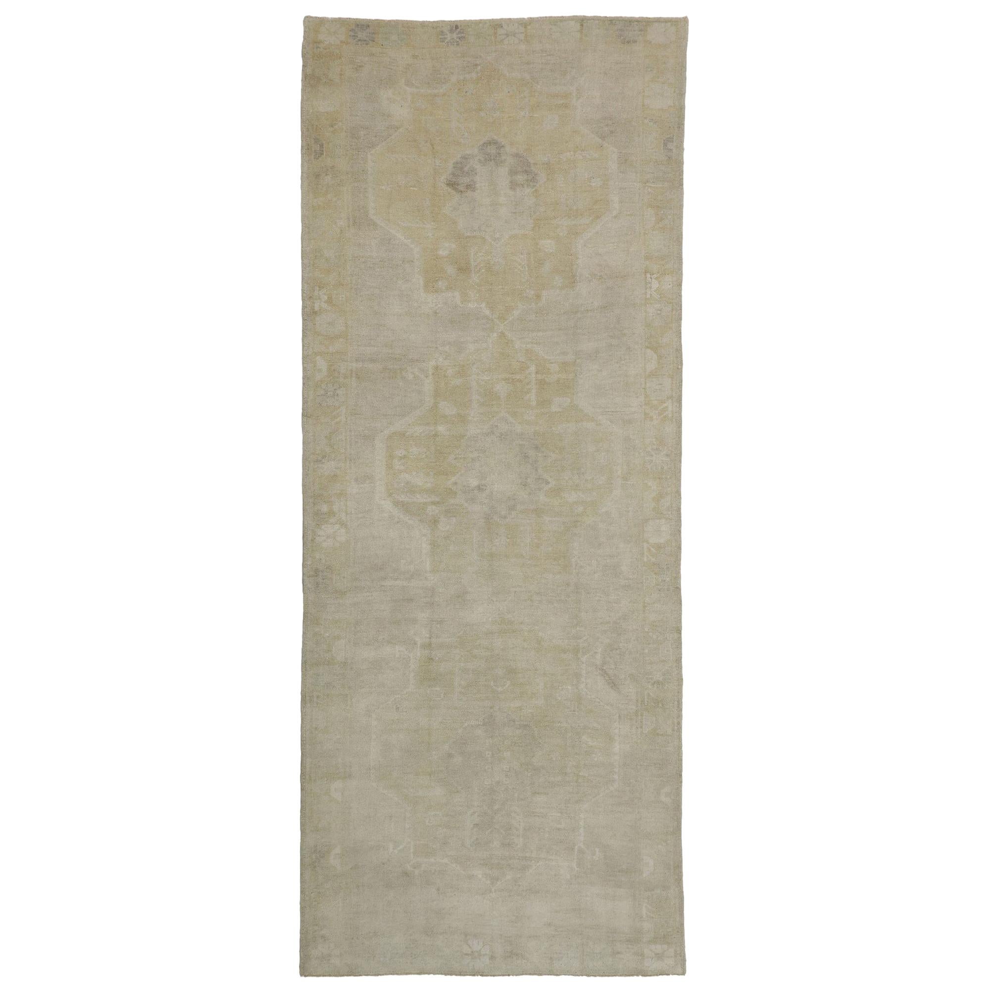 Vintage Turkish Oushak Runner with Mission Style, Hallway Runner For