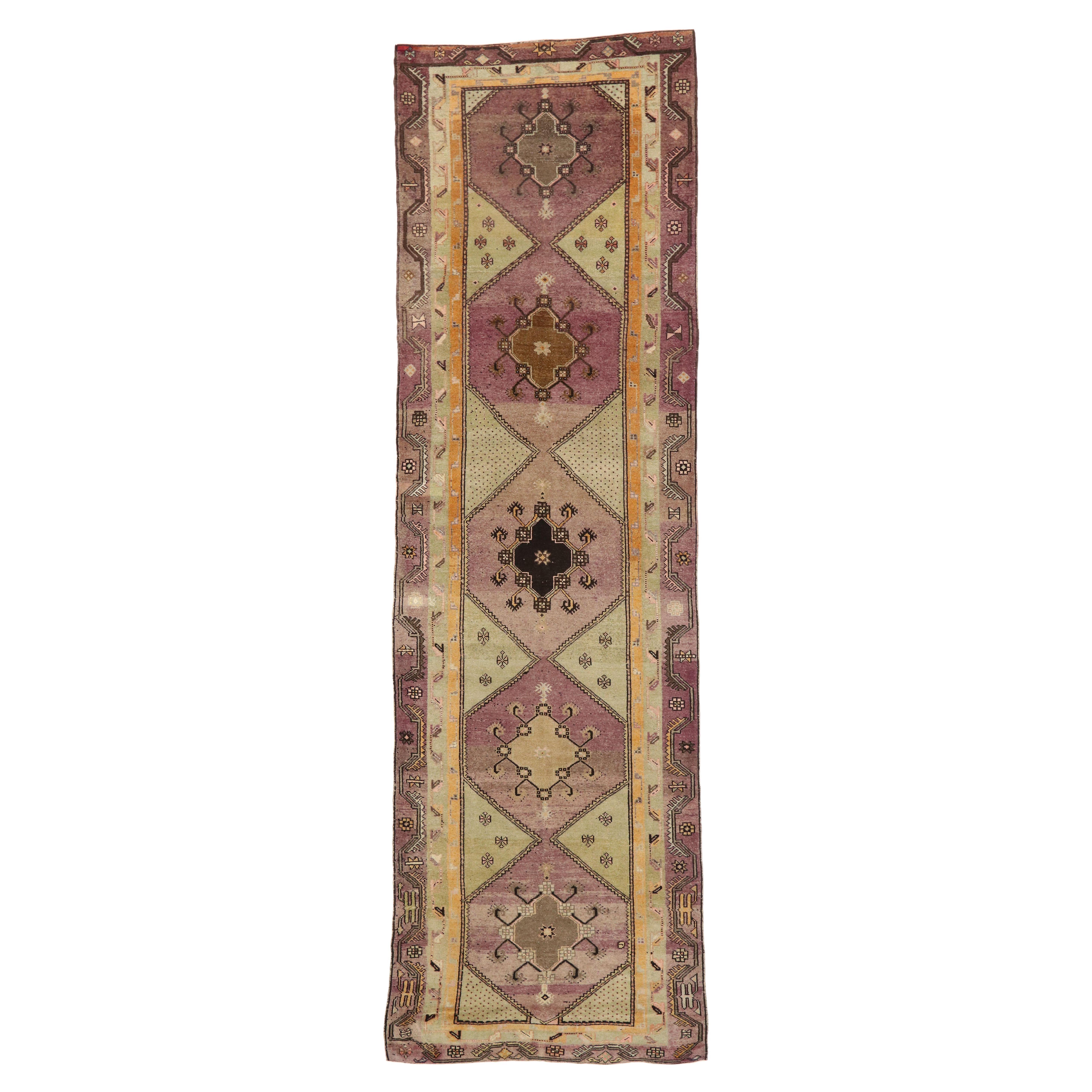 Vintage Turkish Oushak Gallery Rug with Modern Bohemian Style For Sale