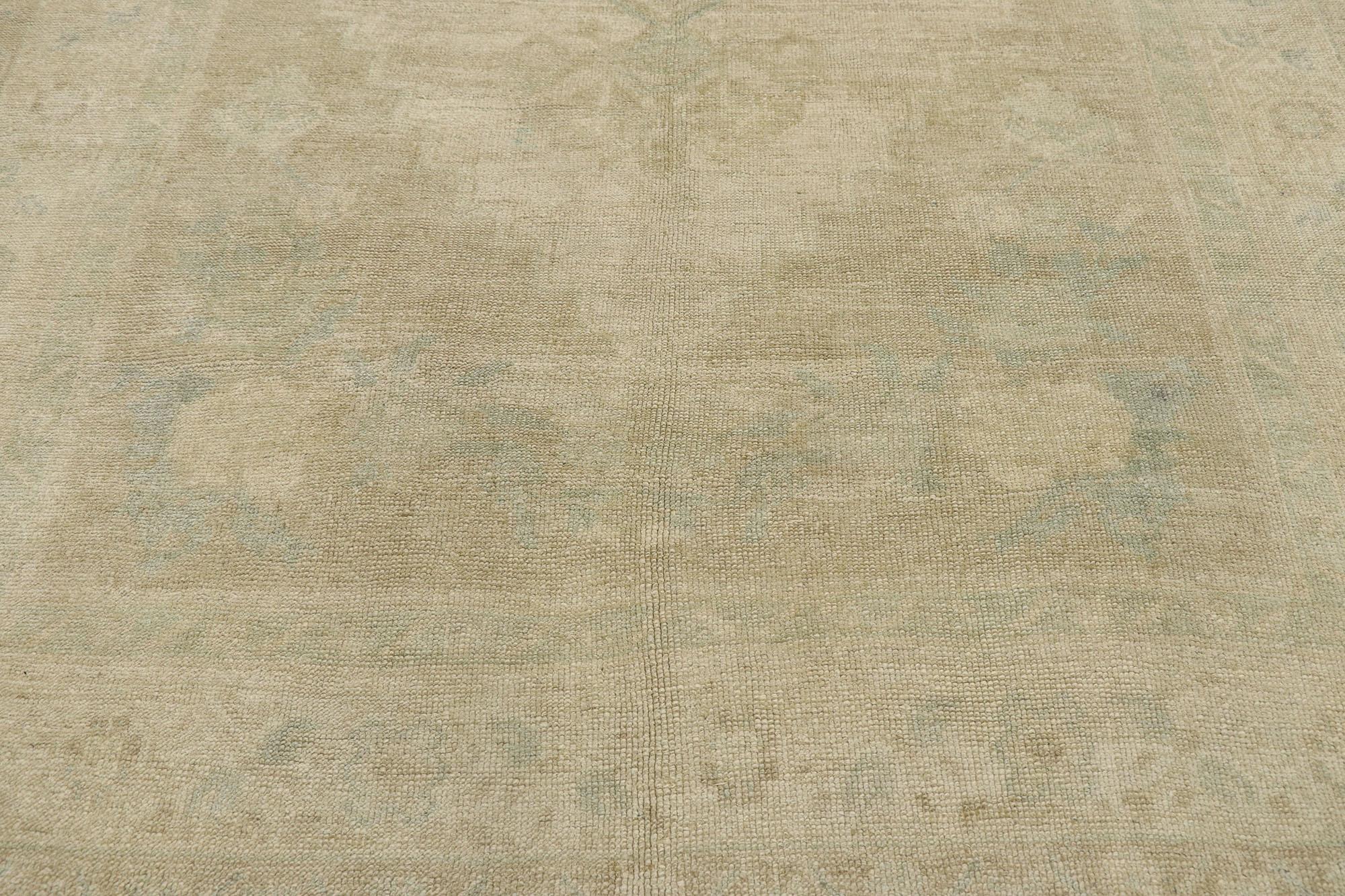 Hand-Knotted Vintage Turkish Oushak Gallery Rug with Modern Farmhouse Style