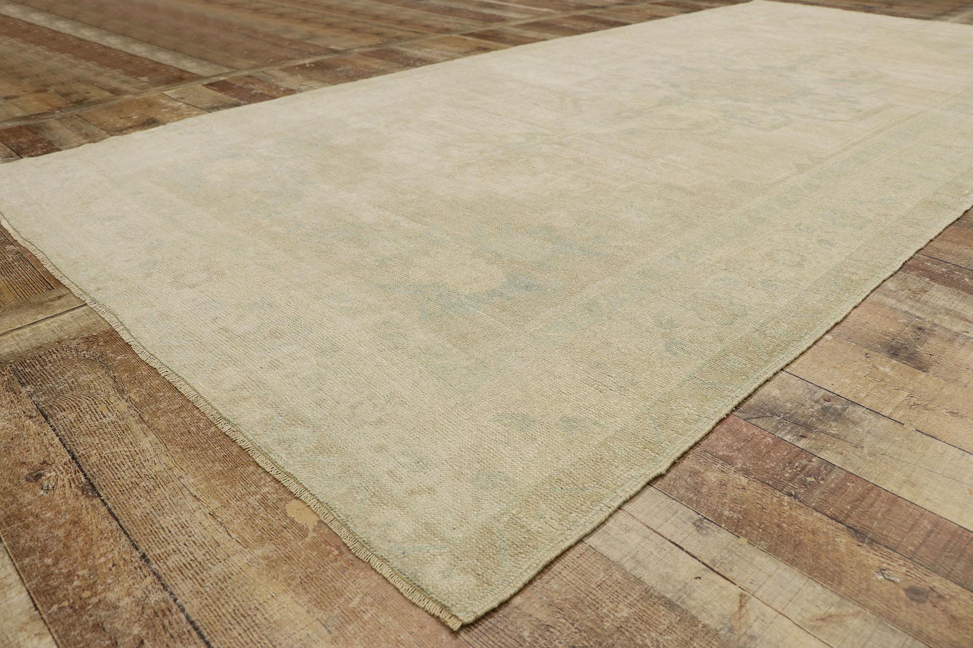 20th Century Vintage Turkish Oushak Gallery Rug with Modern Farmhouse Style For Sale