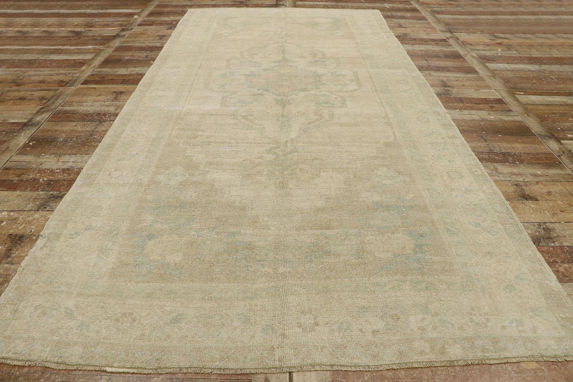 Wool Vintage Turkish Oushak Gallery Rug with Modern Farmhouse Style