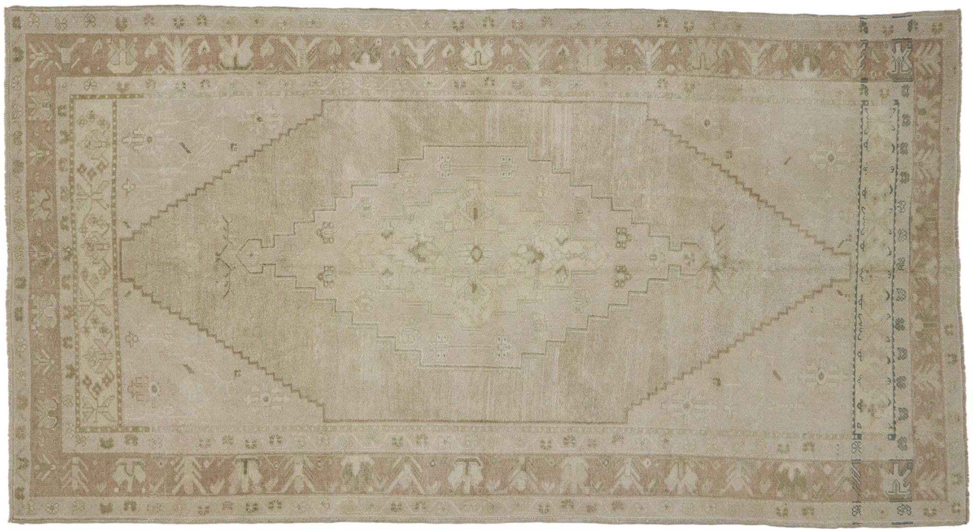 Vintage Turkish Oushak Gallery Rug with Modern Farmhouse Style For Sale 3